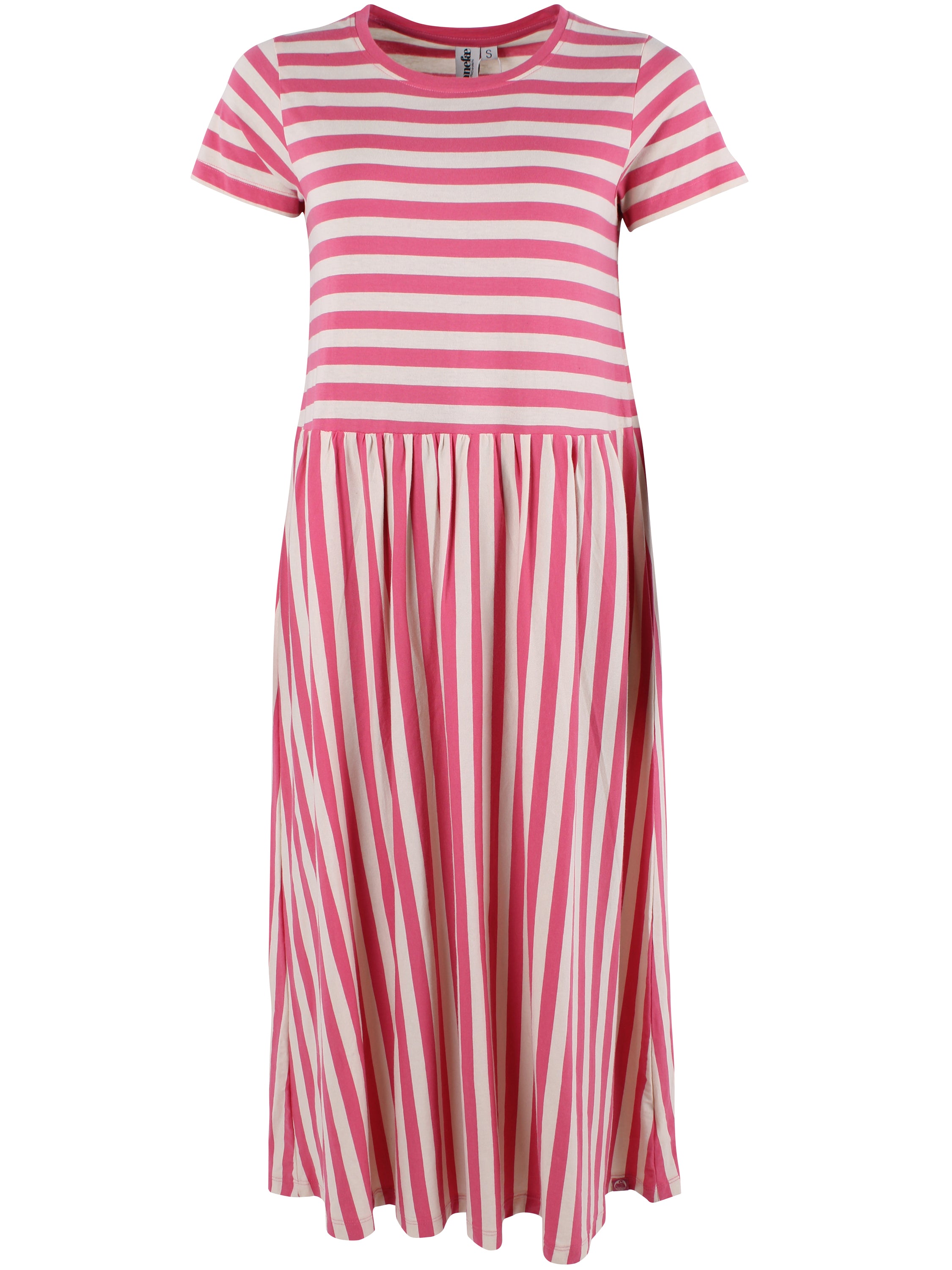 Fin kjole med korte ærmer, skørt med vidde og striber til kvinder
