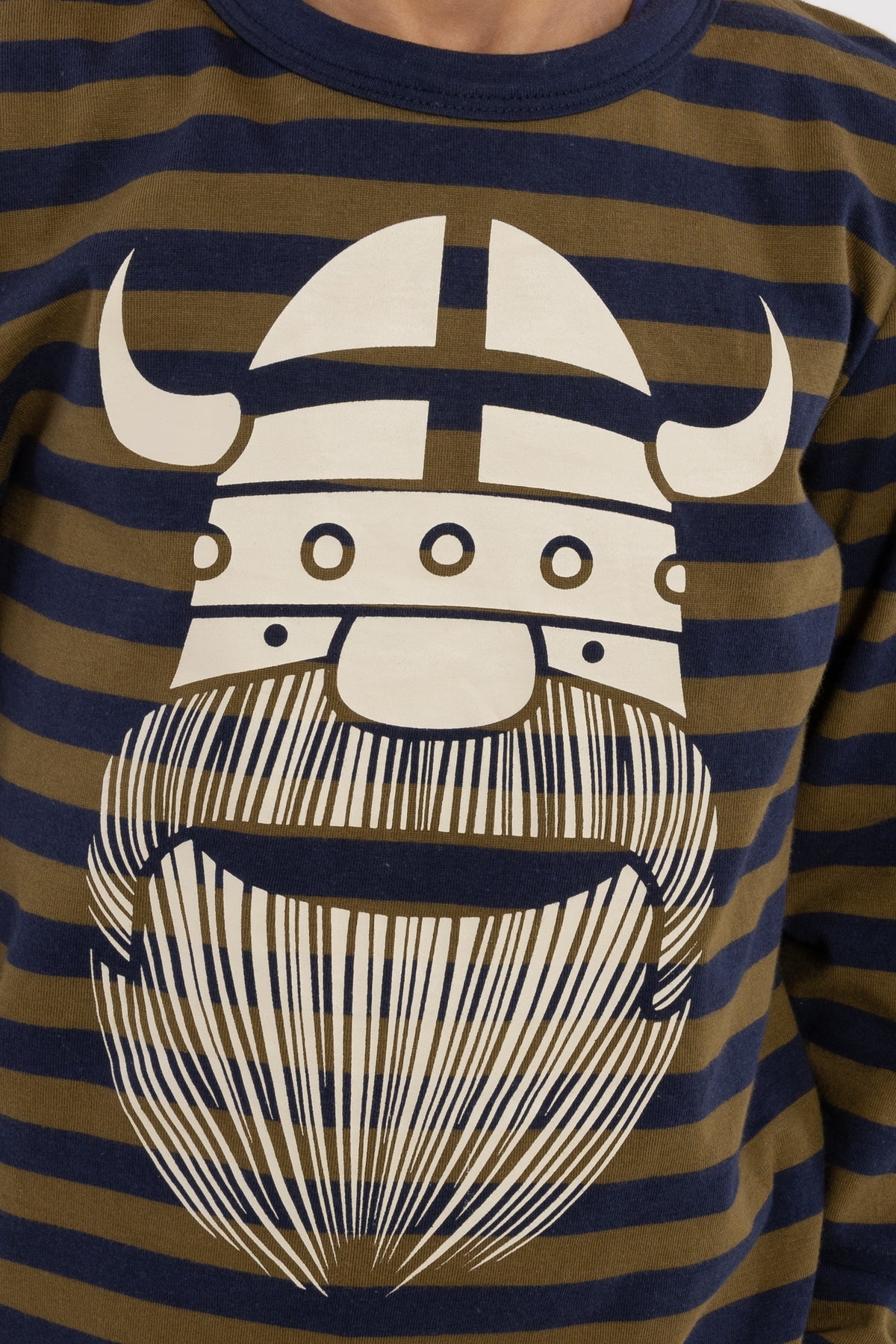 Stribet bluse til børn i bomuld med lange ærmer og print af vikingen Erik