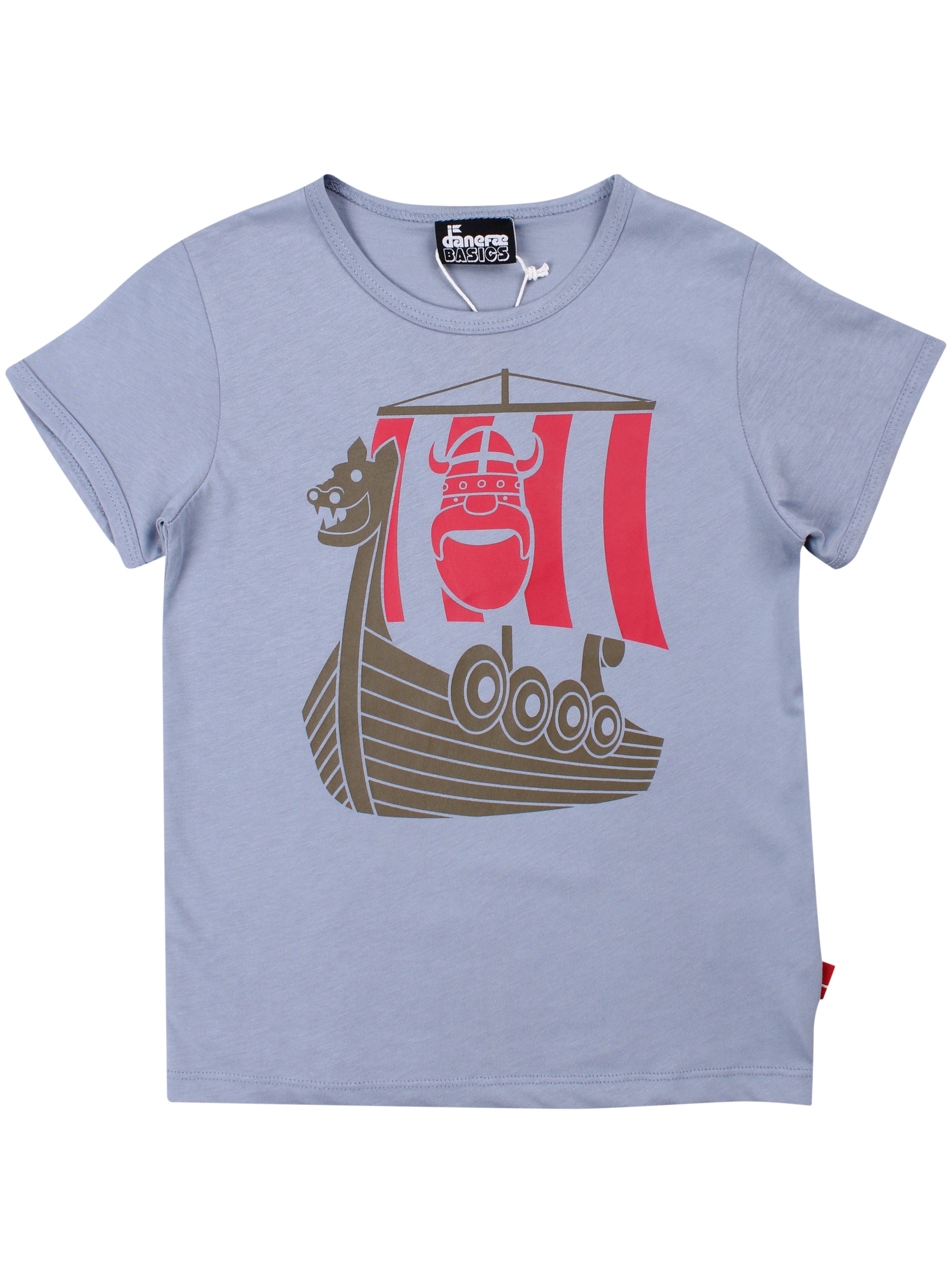 Sød blå t-shirt i bomuld til børn med print af vikingeskib