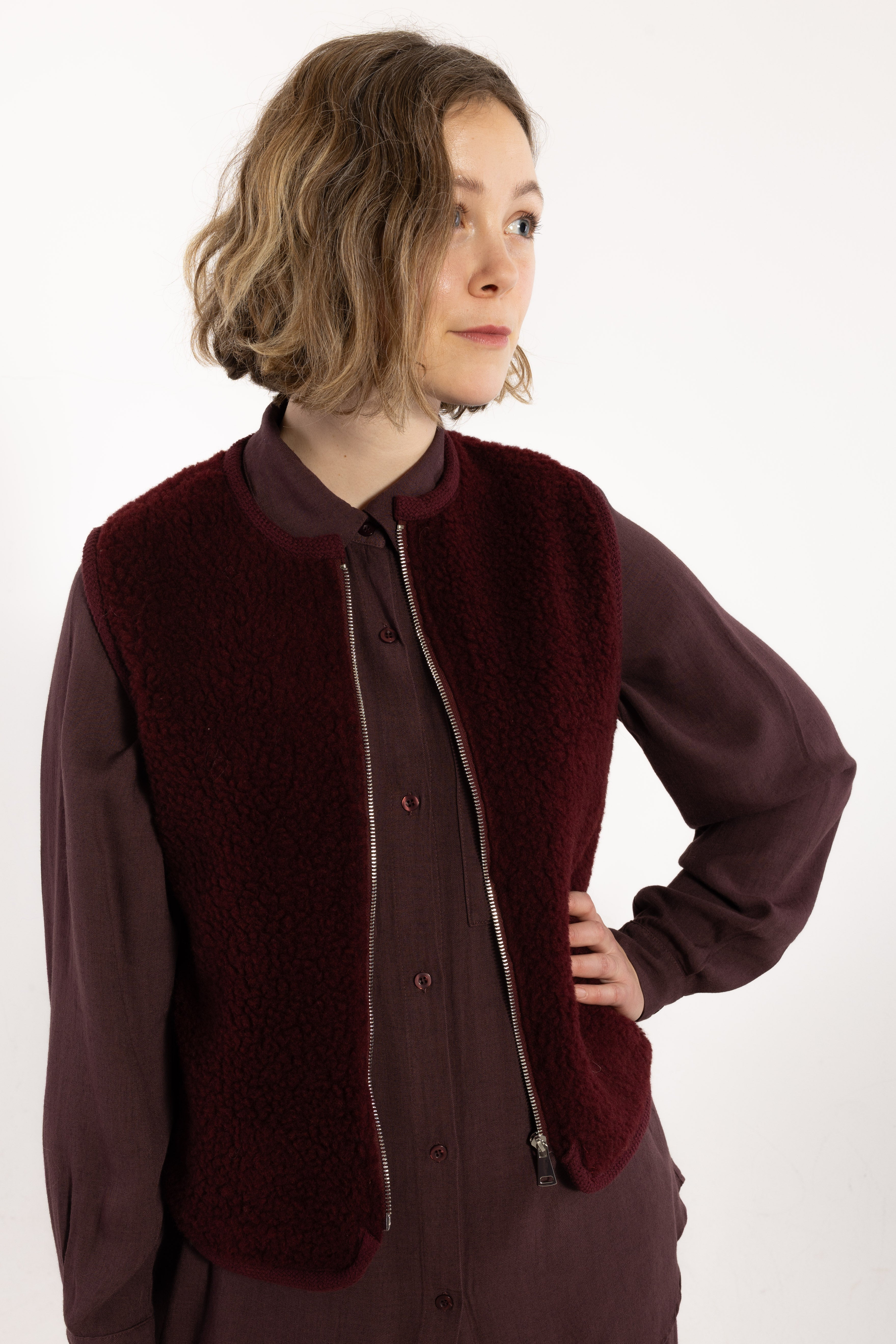 Danecubist Fuzzy Wool Fleece Vest Berry Compote