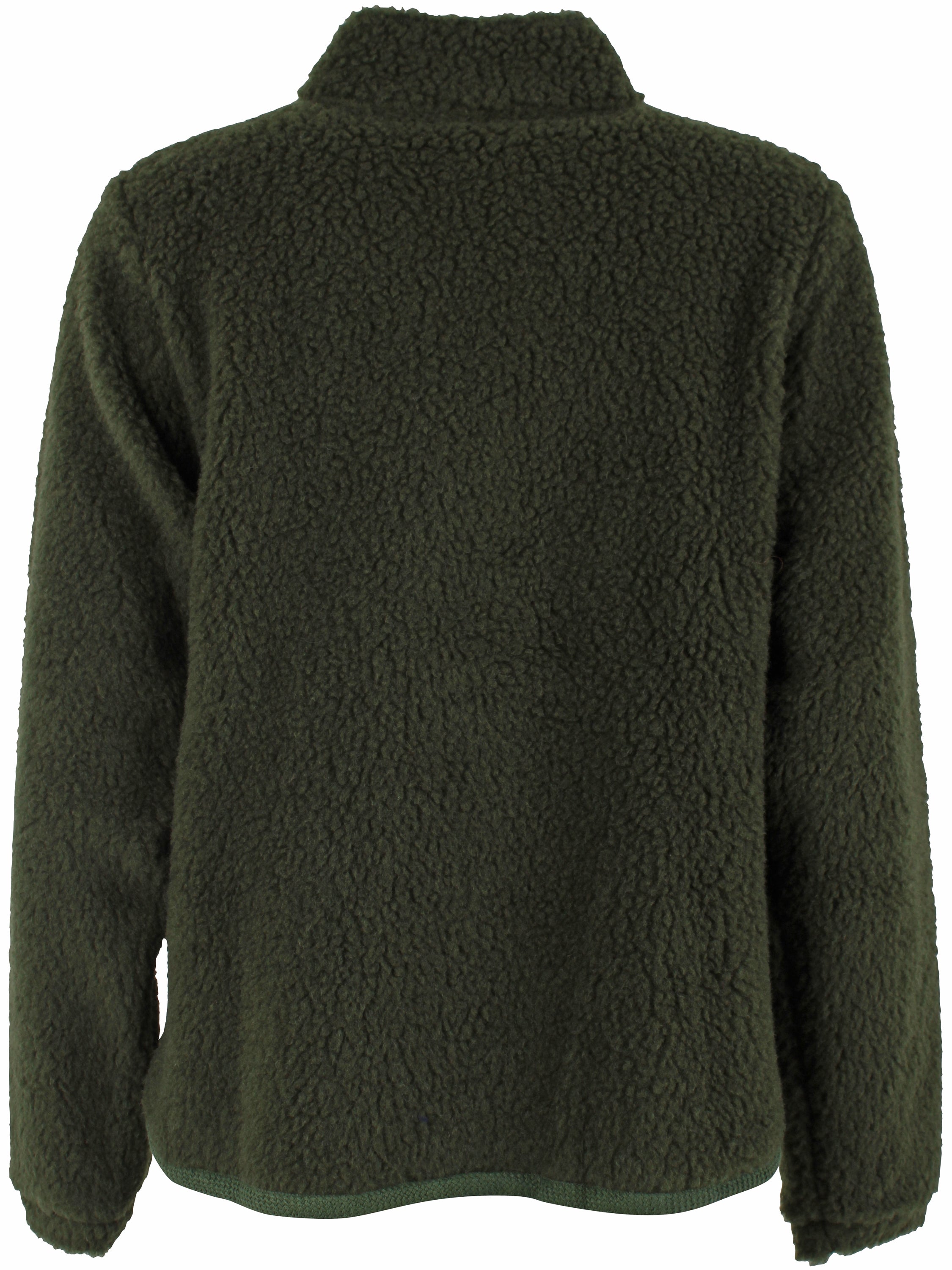 Lækker fuzzy zip-up fleecejakke i armygrøn til kvinder