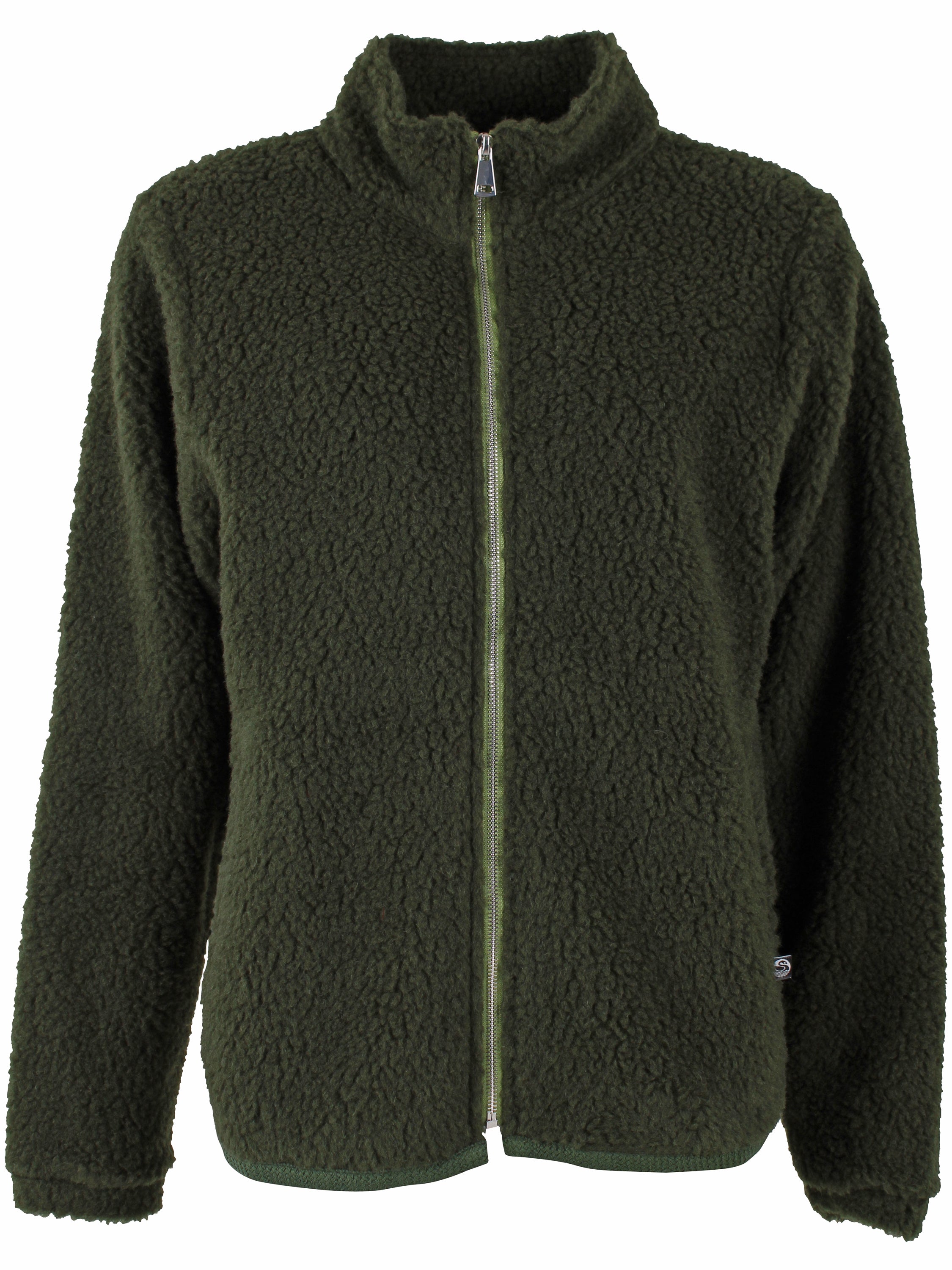 Lækker fuzzy zip-up fleecejakke i armygrøn til kvinder