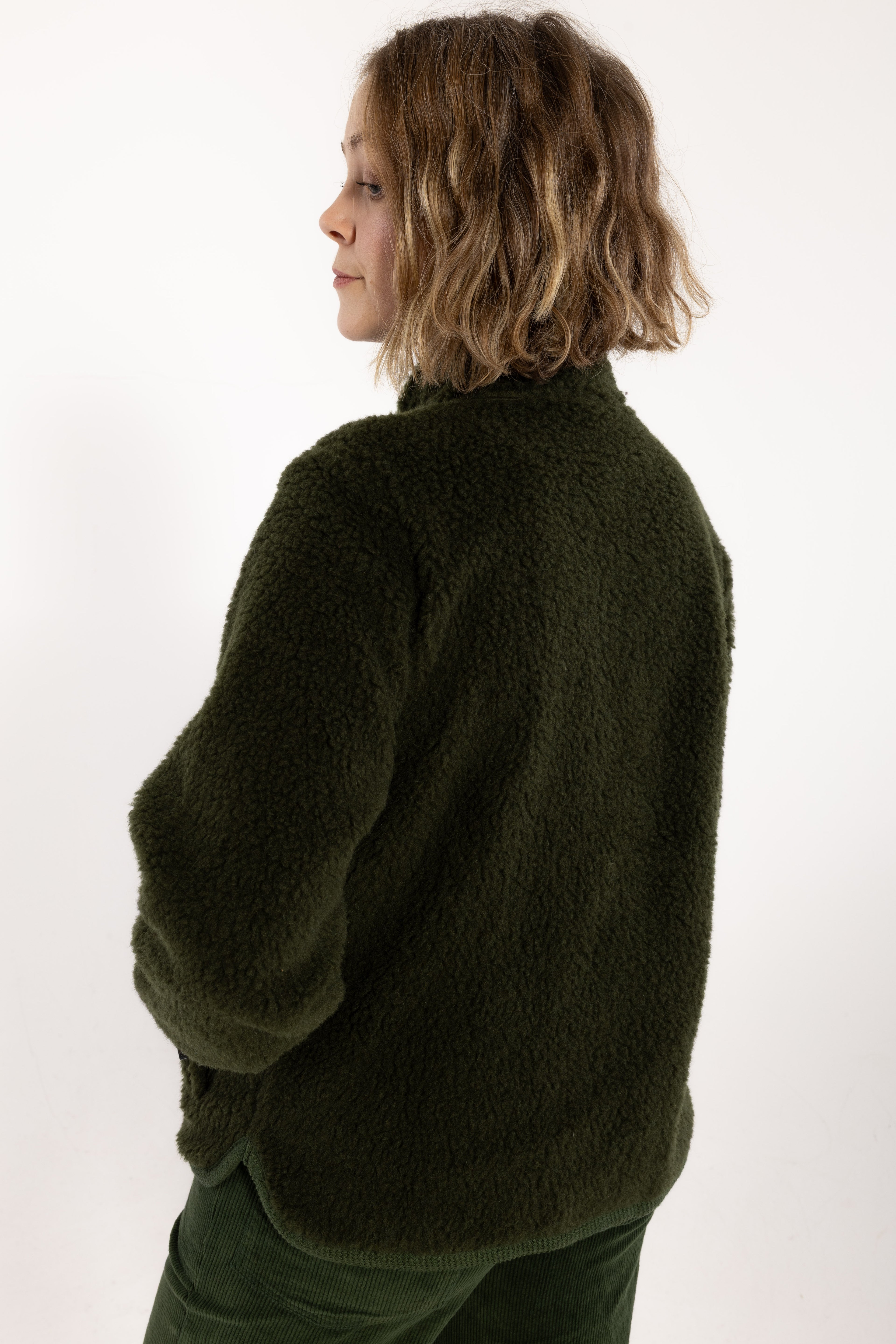Danedada Fuzzy Wool Fleece Zip-Up Dark Army