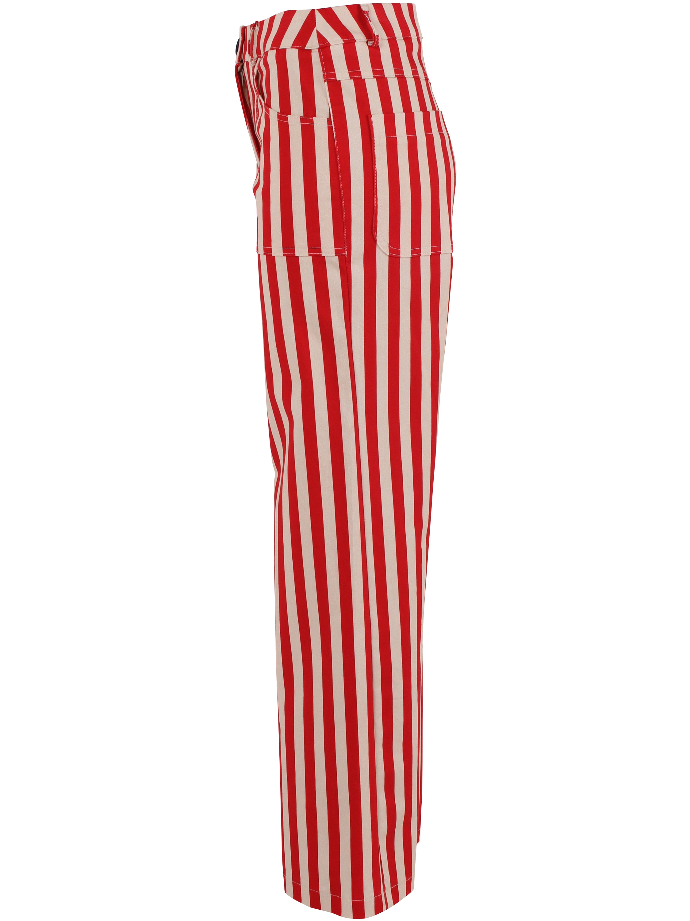 Smarte bukser i bomuldscanvas med røde og hvide striber til kvinder