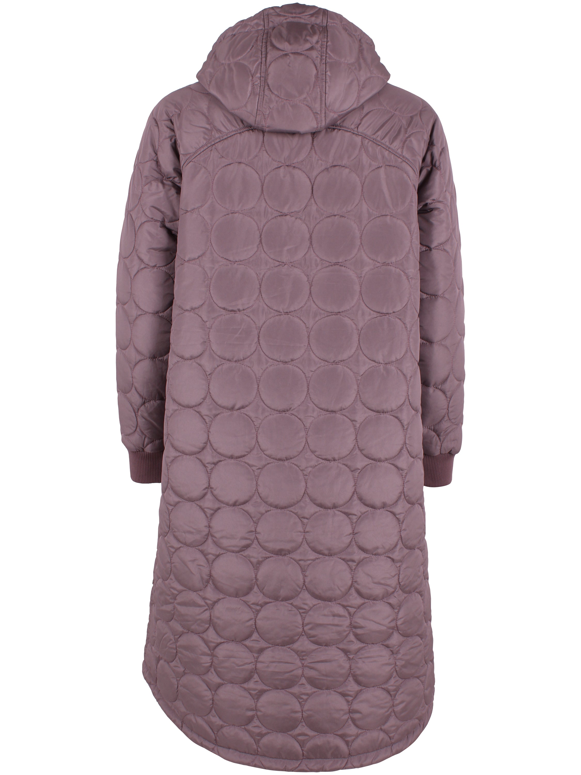 Lang quiltet termojakke i mauve til kvinder