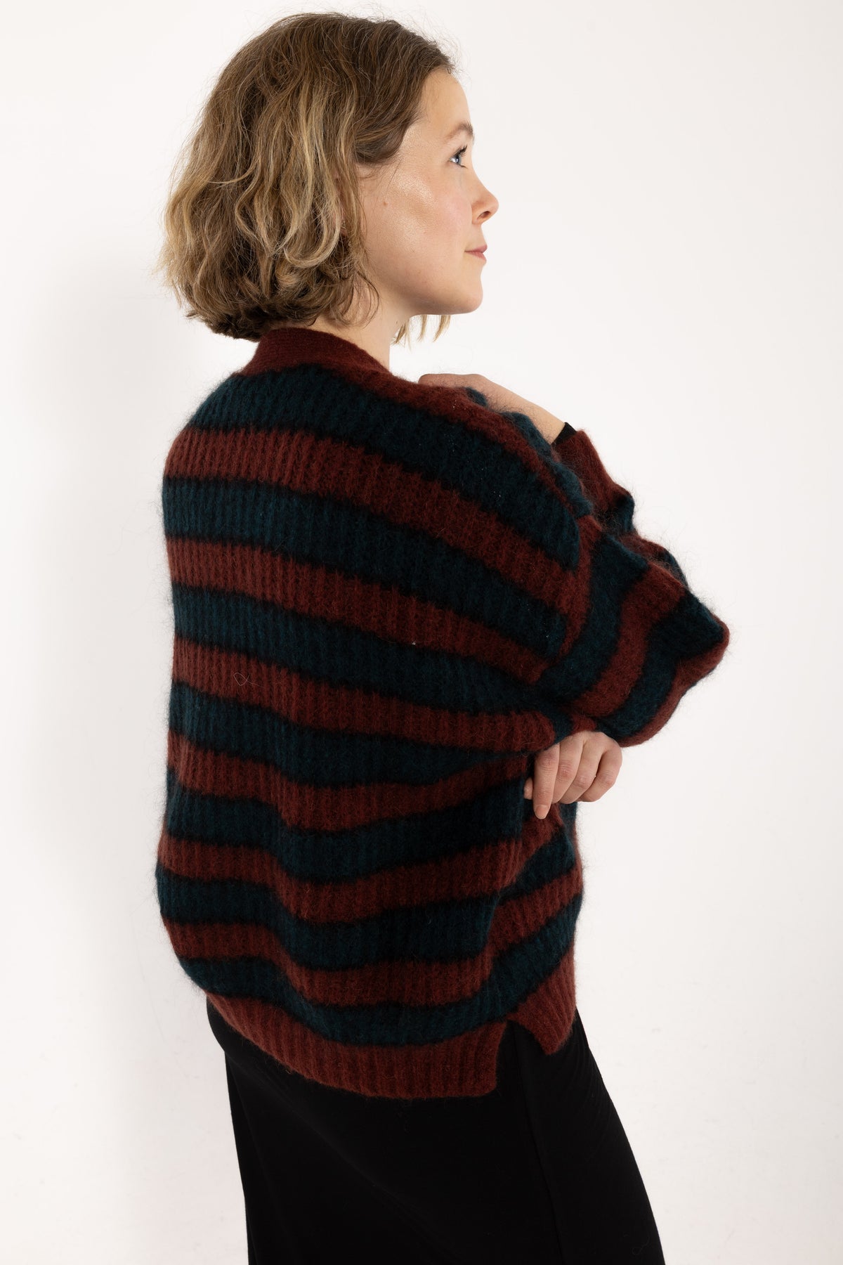 Danefamily Mohair Cardigan Black/Dark Wine/Dark Forest
