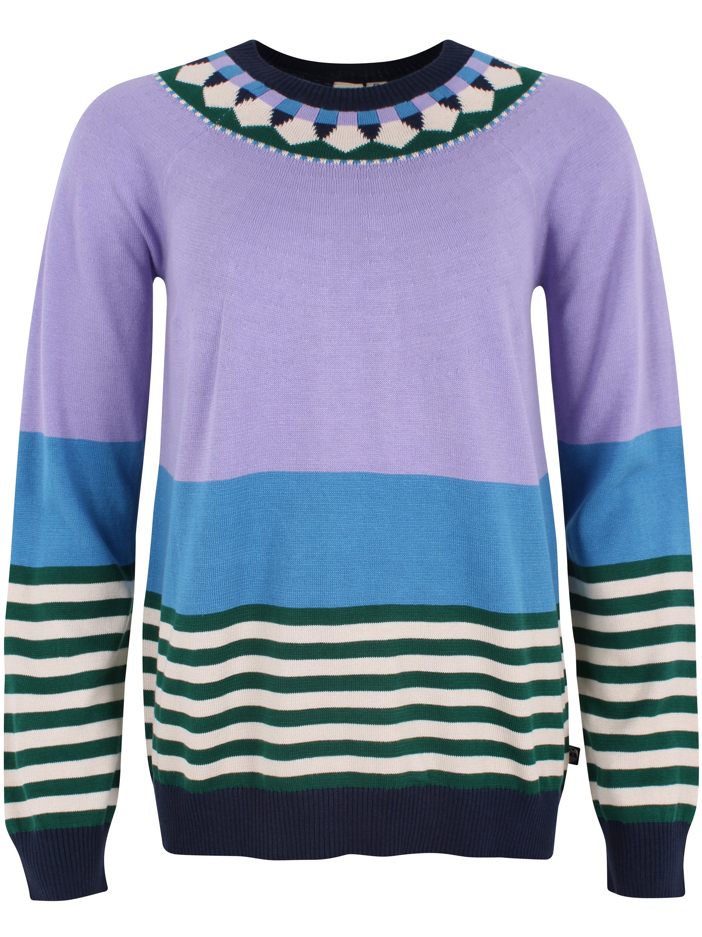 Lækker farverig bomuldssweater med grafisk mønster til kvinder