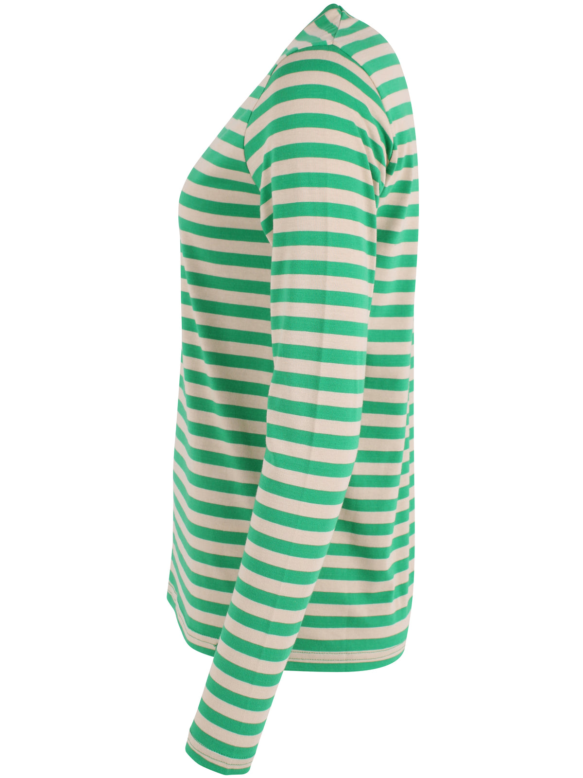 Lækker langærmet bluse med striber i beige og grøn til kvinder