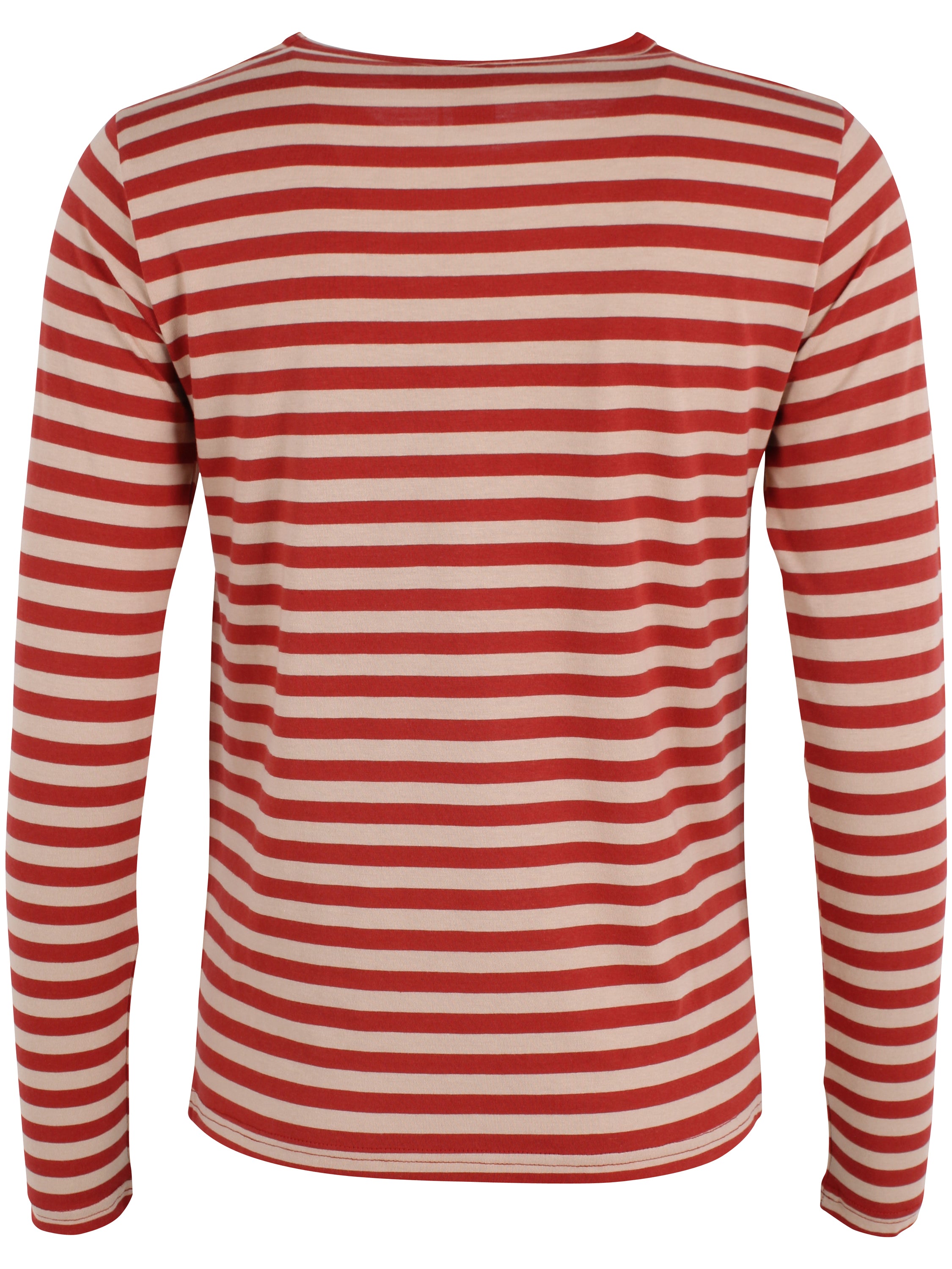 Lækker bluse med striber i varm sandfarve og brændt rød til kvinder