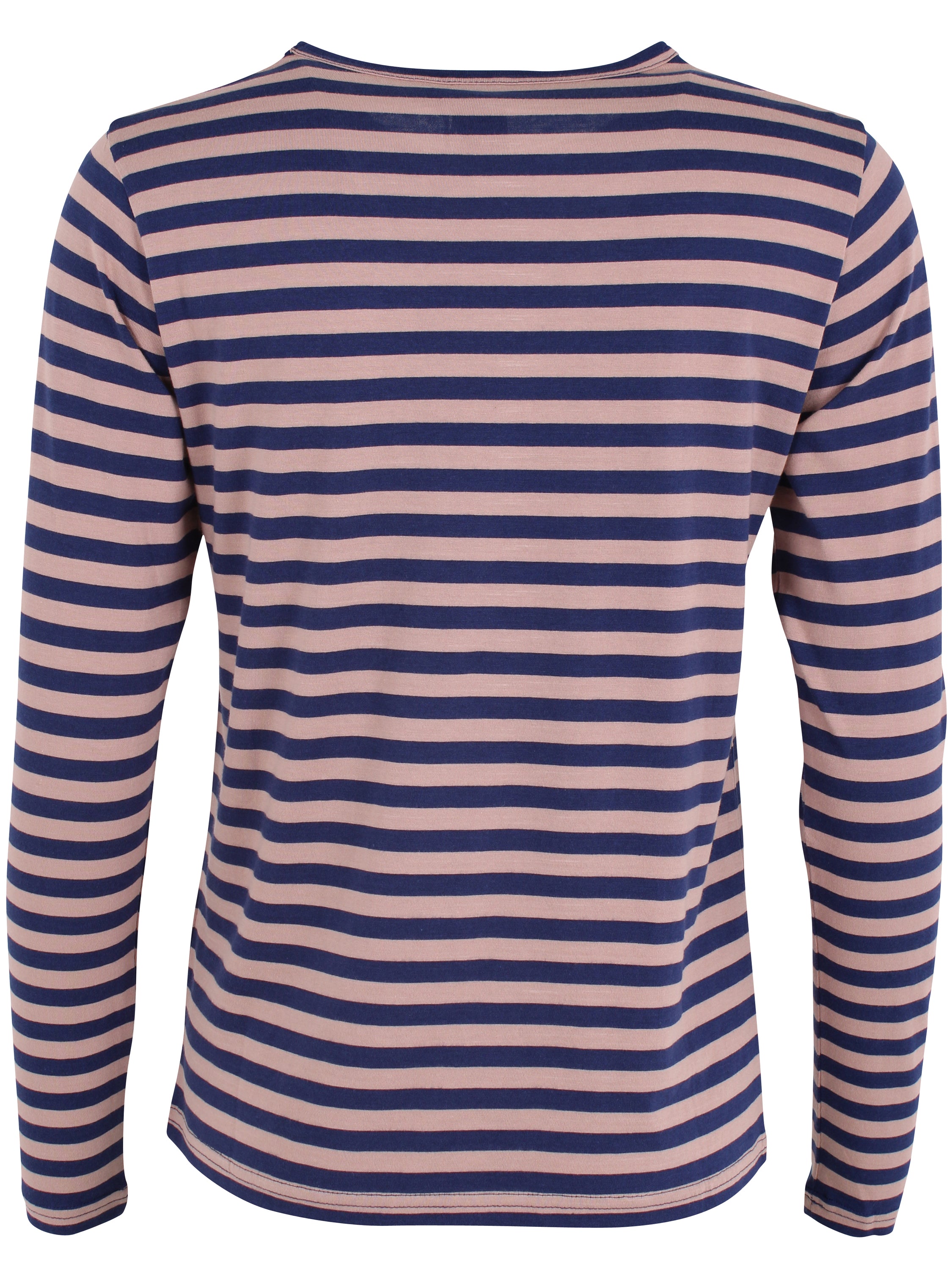 Lækker langærmet bluse med striber i rosa og mørkeblå til kvinder