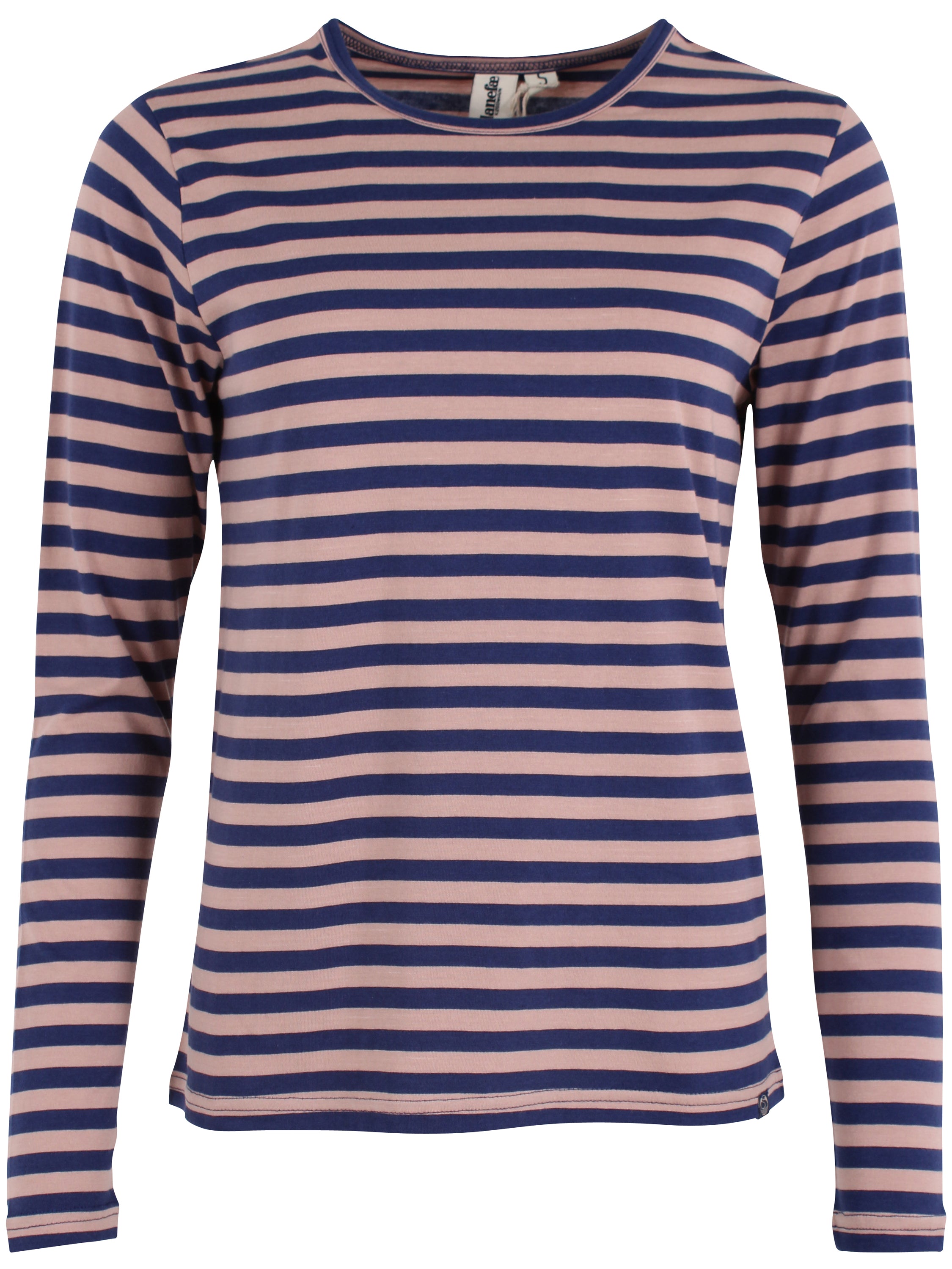 Lækker langærmet bluse med striber i rosa og mørkeblå til kvinder