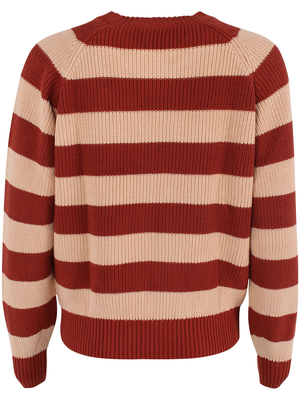 Flot chunky sweater med røde og sandfarvede striber til kvinder
