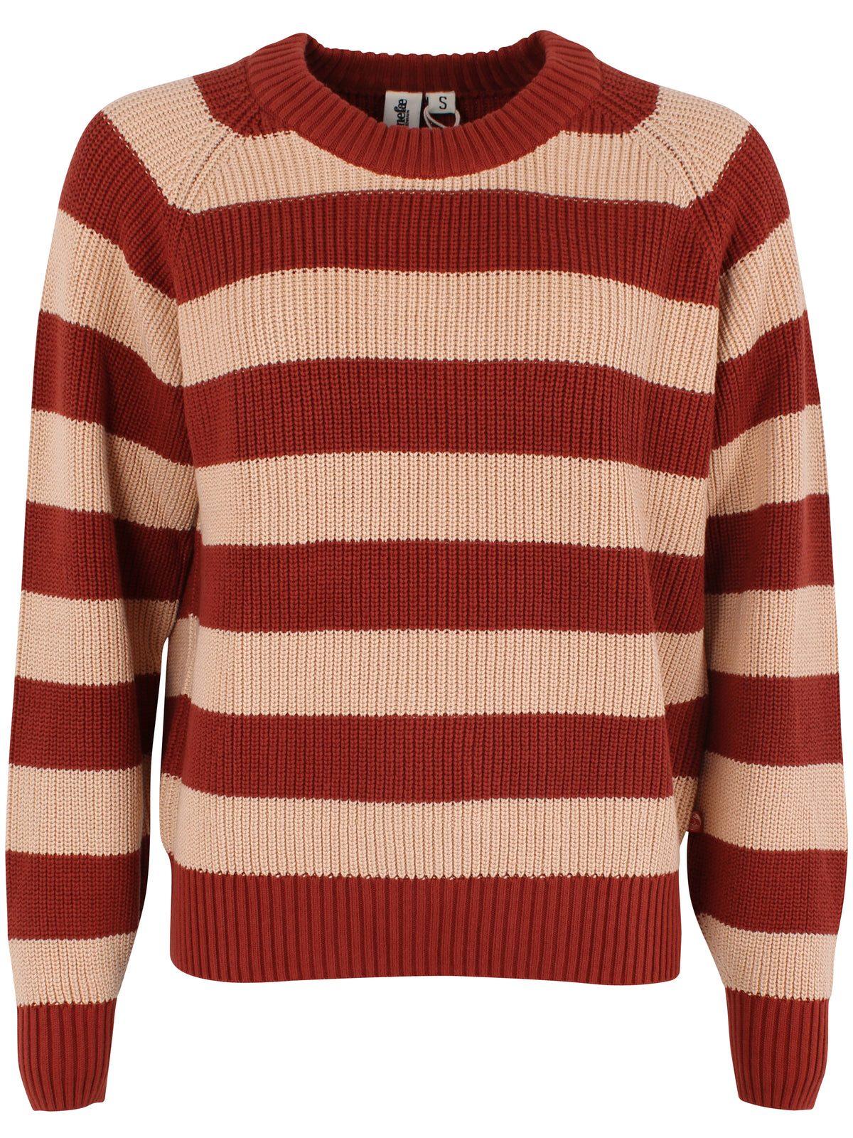 Flot chunky sweater med røde og sandfarvede striber til kvinder