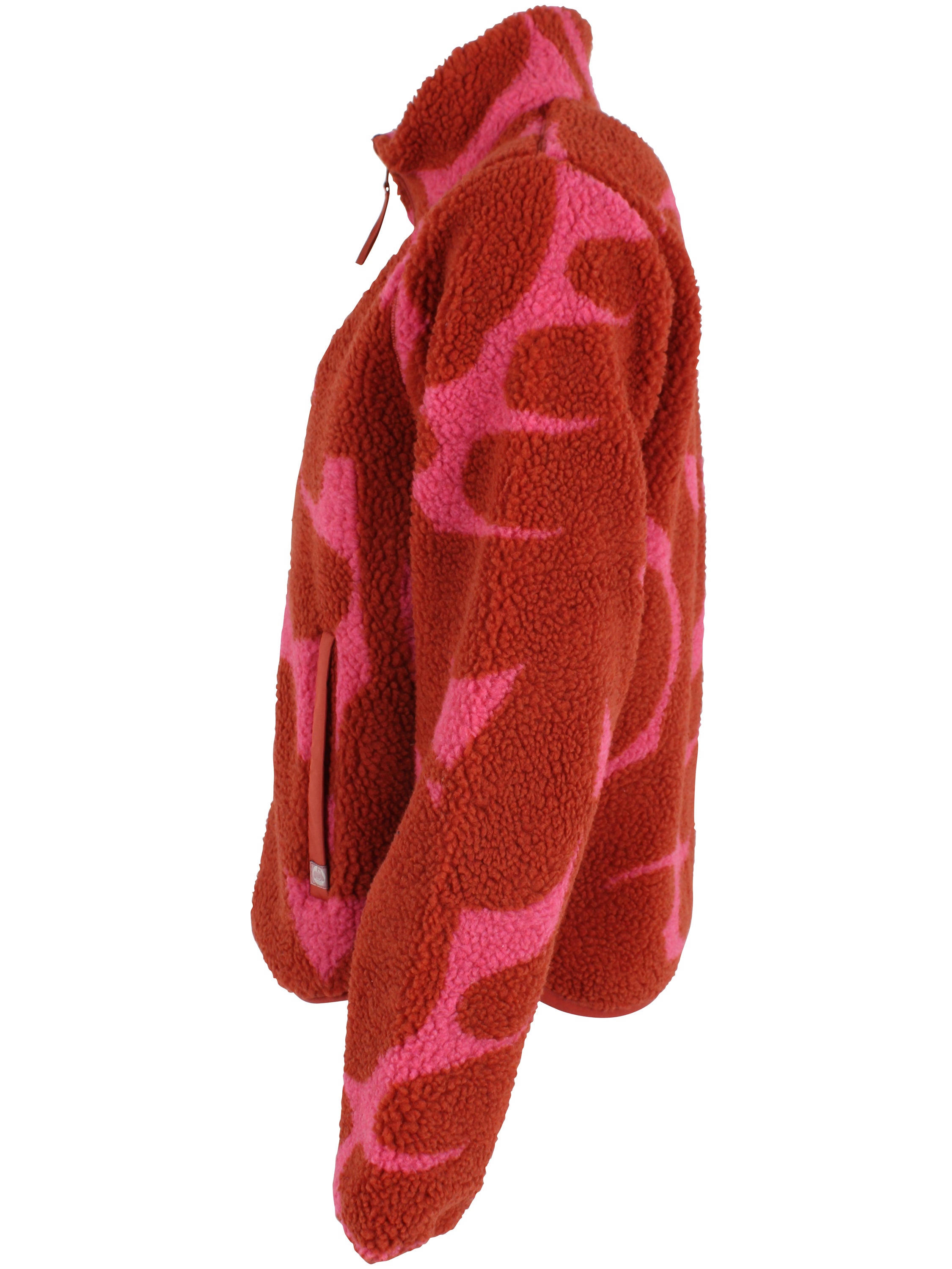 Lækker mønstret fleecejakke i lyserød og brændt rød til kvinder