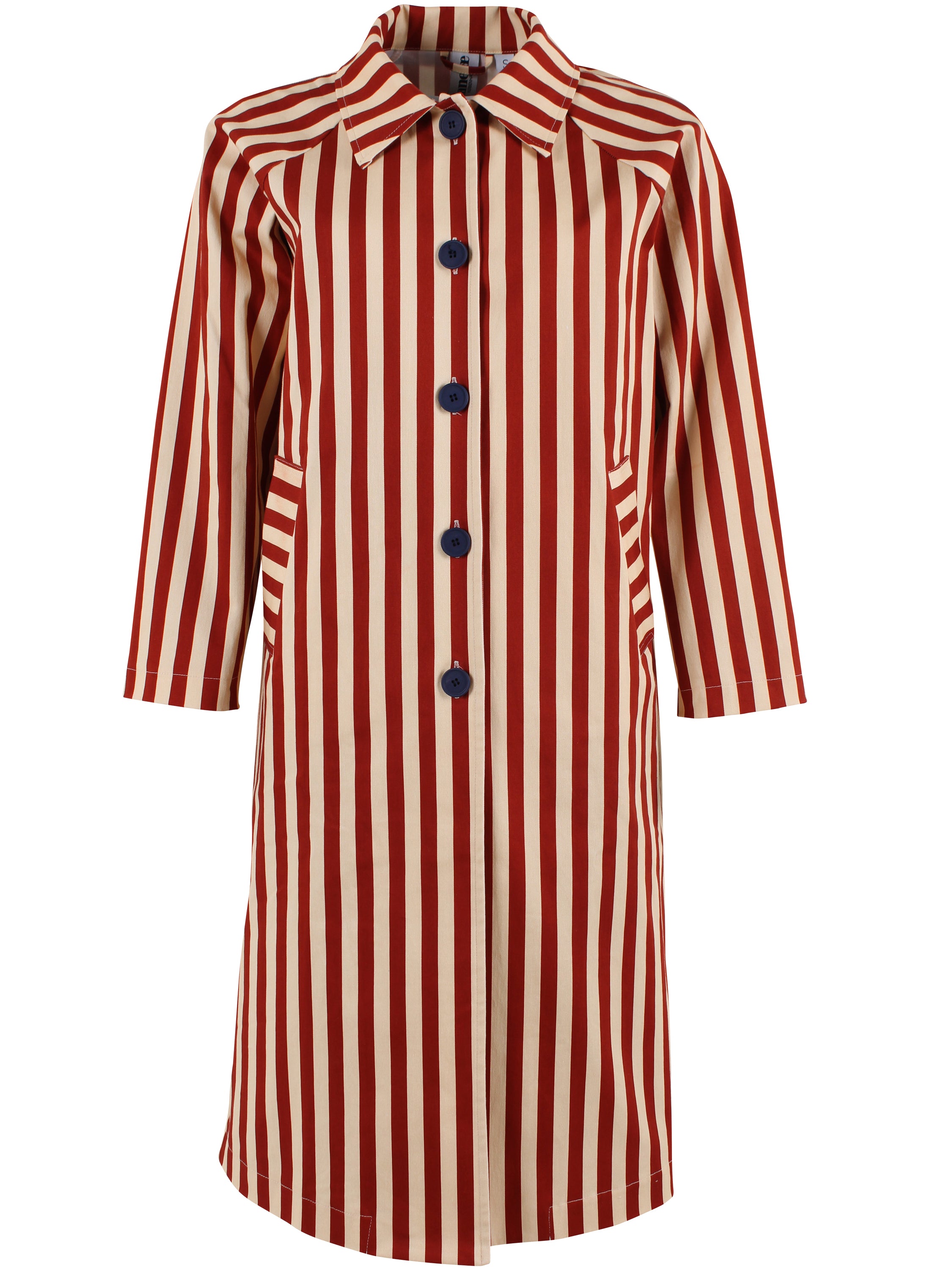 Flot canvasjakke med cool striber i brændt rød og varm sandfarve