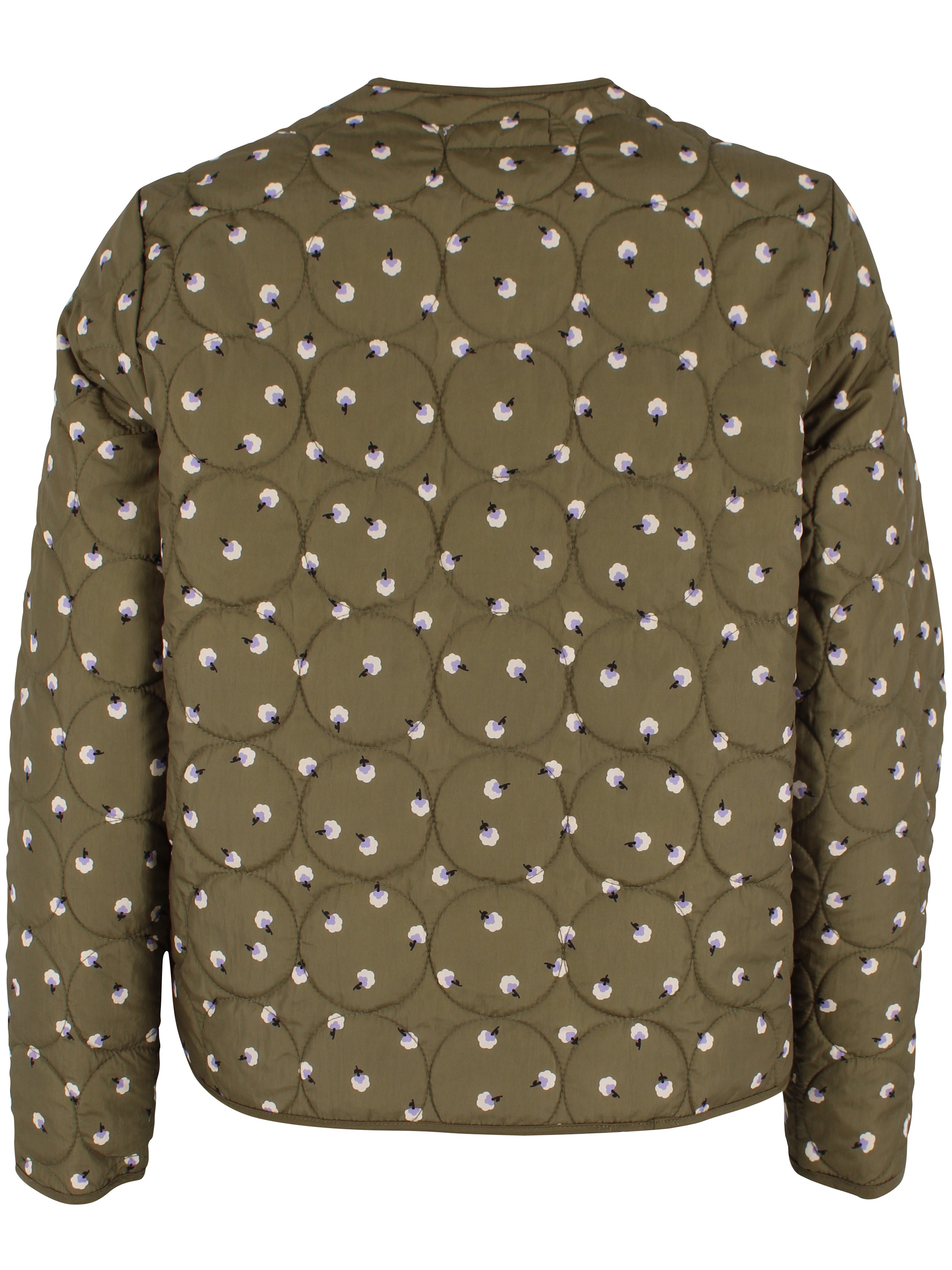 Fin quiltet termojakke i olivengrøn med små blomster til kvinder