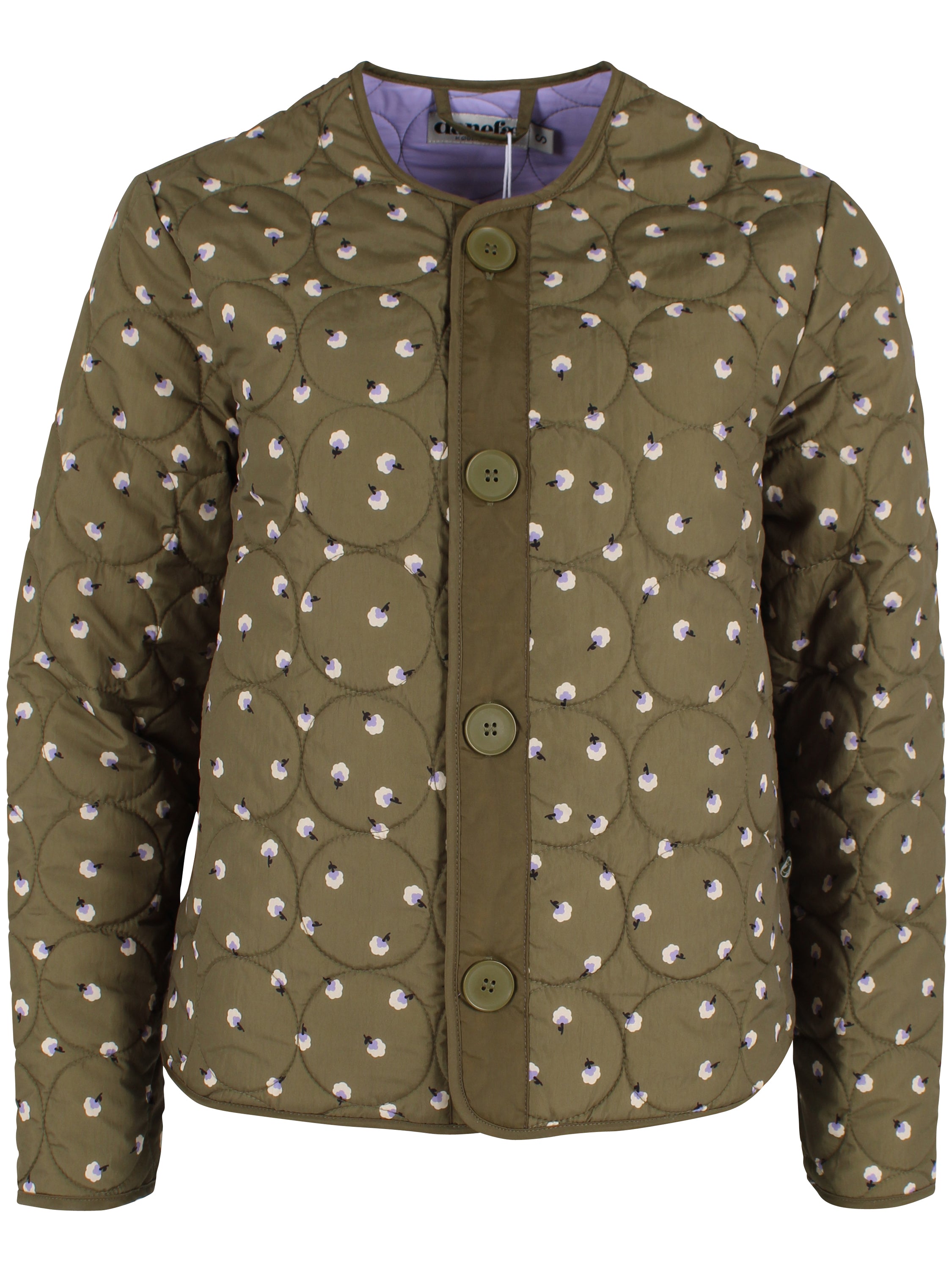 Fin quiltet termojakke i olivengrøn med små blomster til kvinder