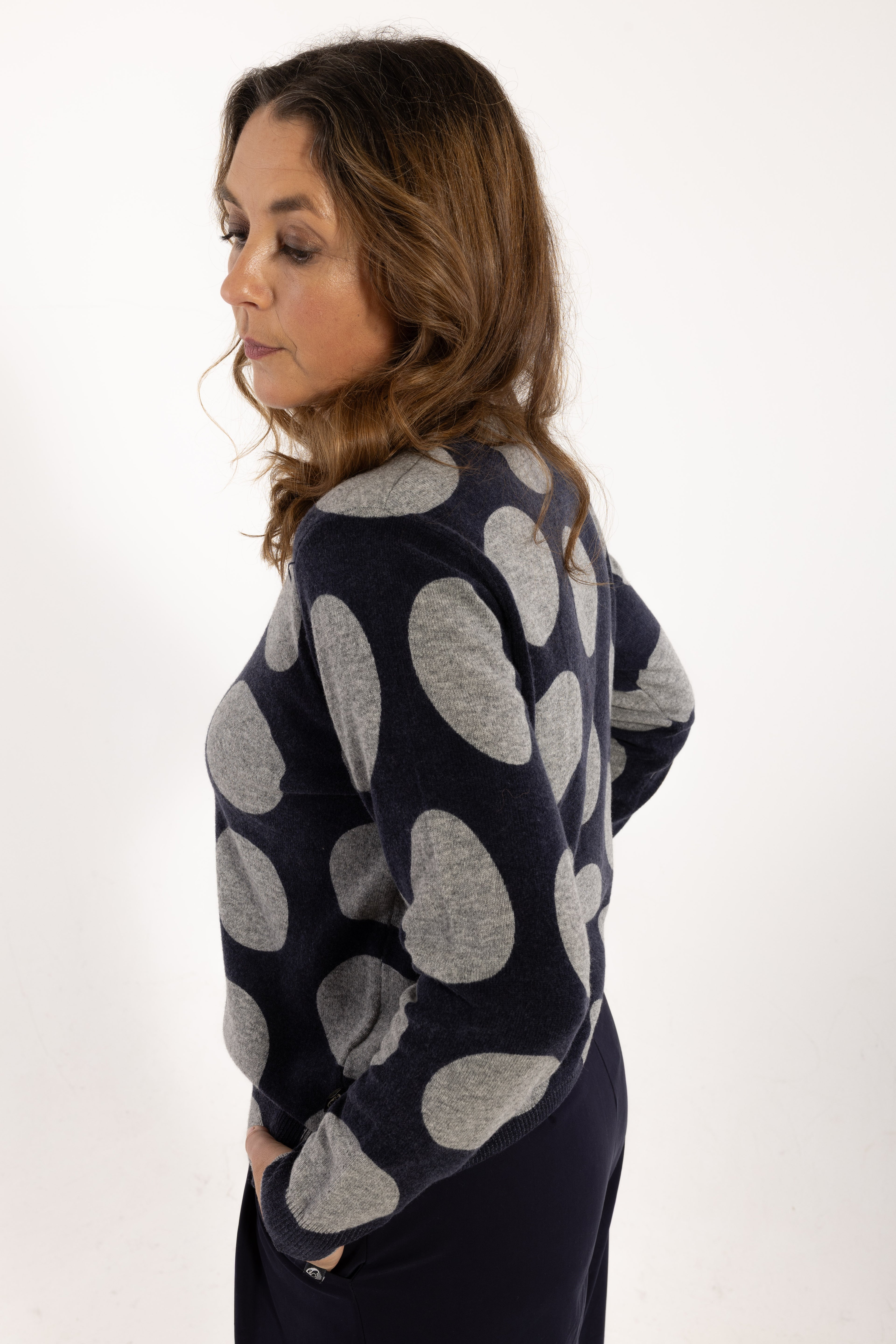 Daneletter Merino Wool AOP Sweater Dark Navy/Heather Grey MEGADOTS