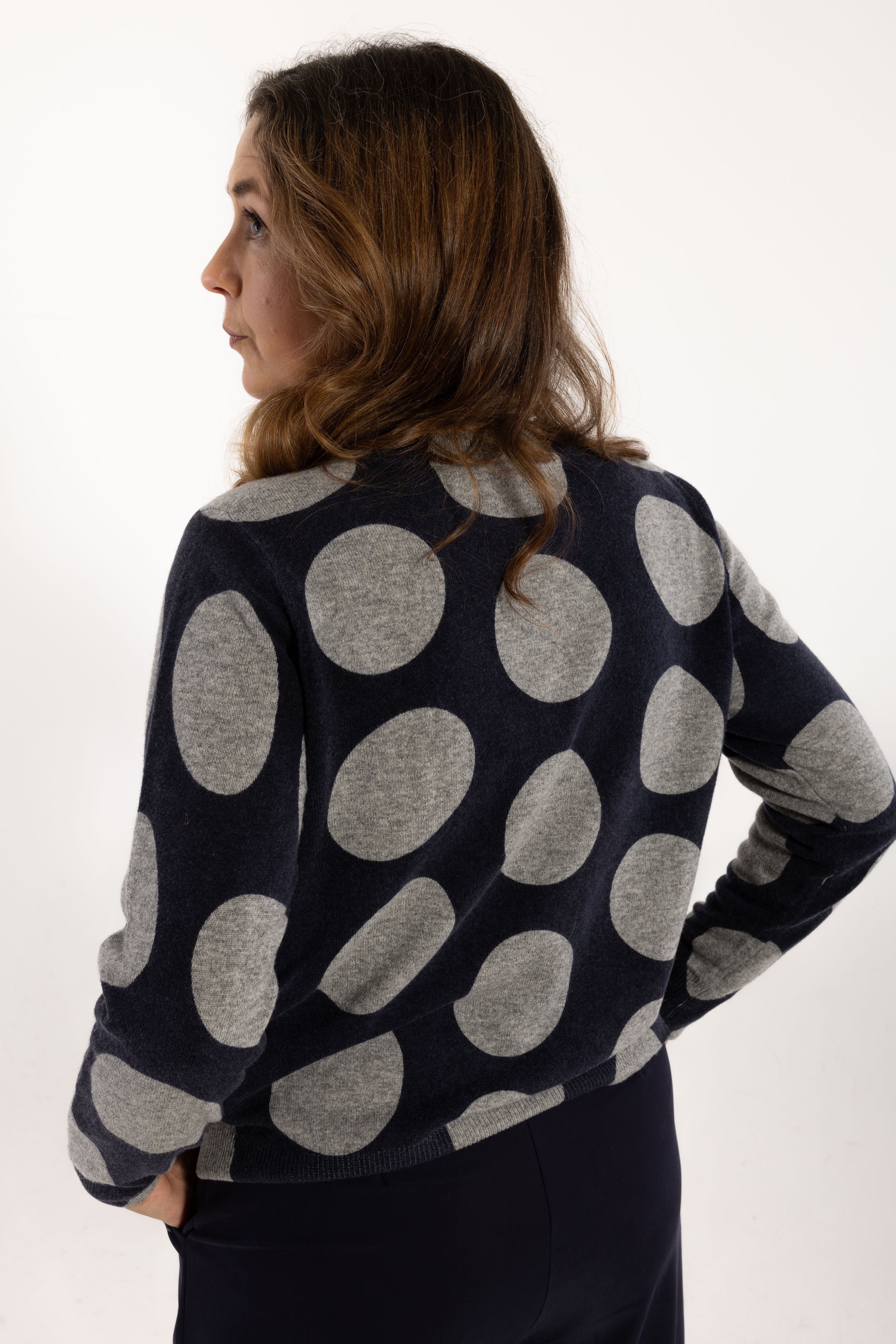 Daneletter Merino Wool AOP Sweater Dark Navy/Heather Grey MEGADOTS