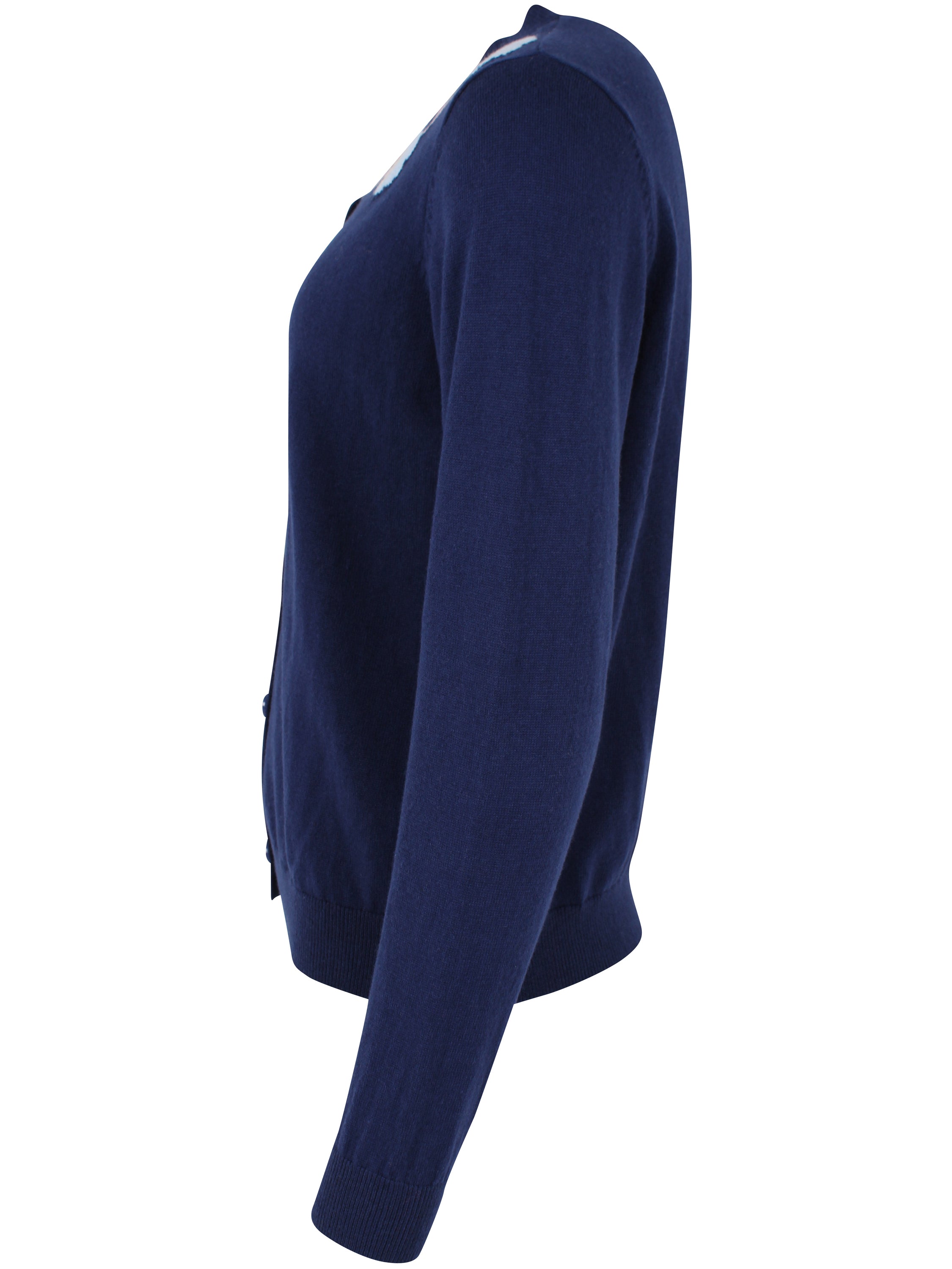 Lækker mørkeblå cardigan med fint blomstermønster til kvinder