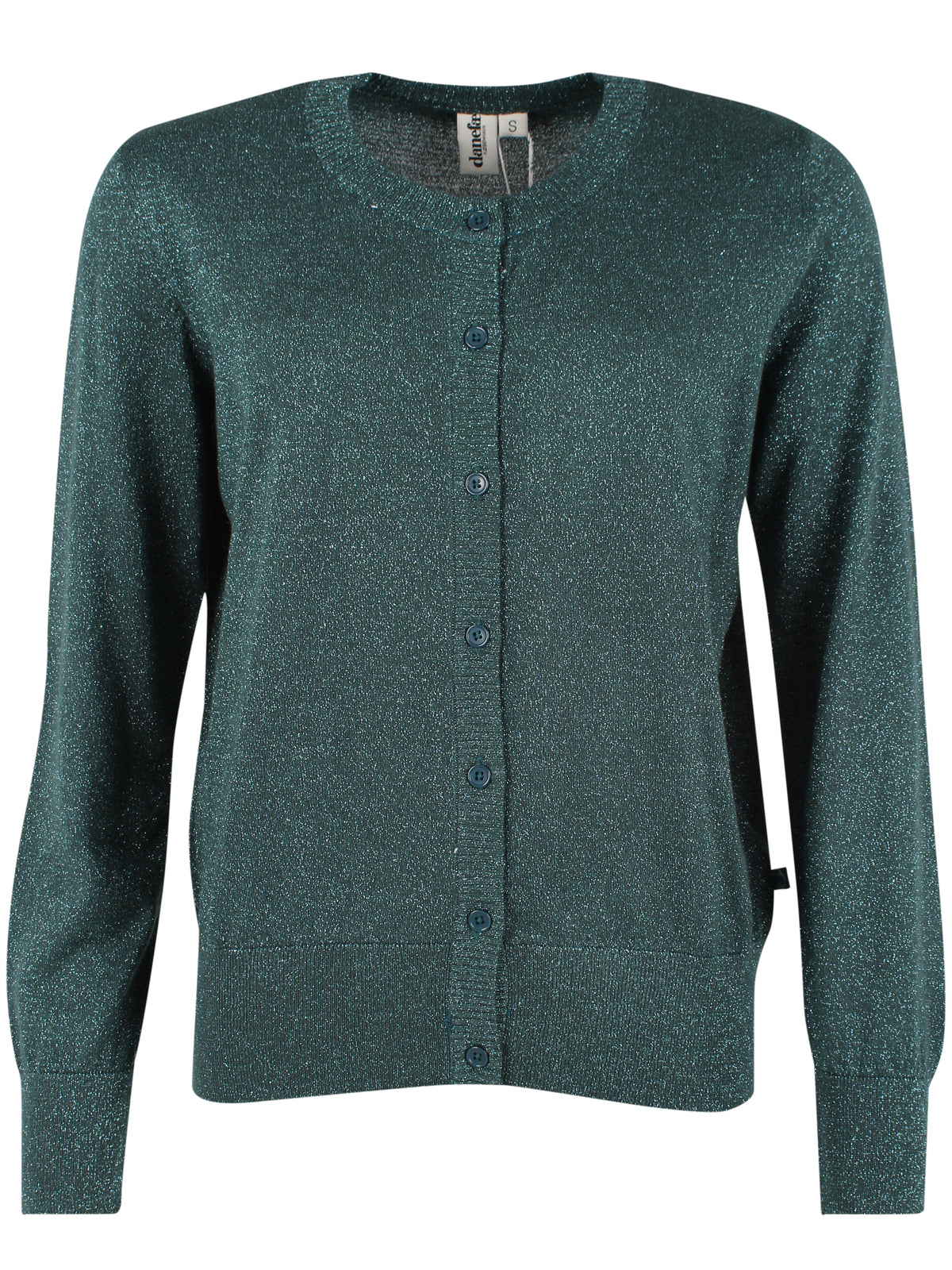 Lækker mørkegrøn cardigan med glitter og rund hals til kvinder