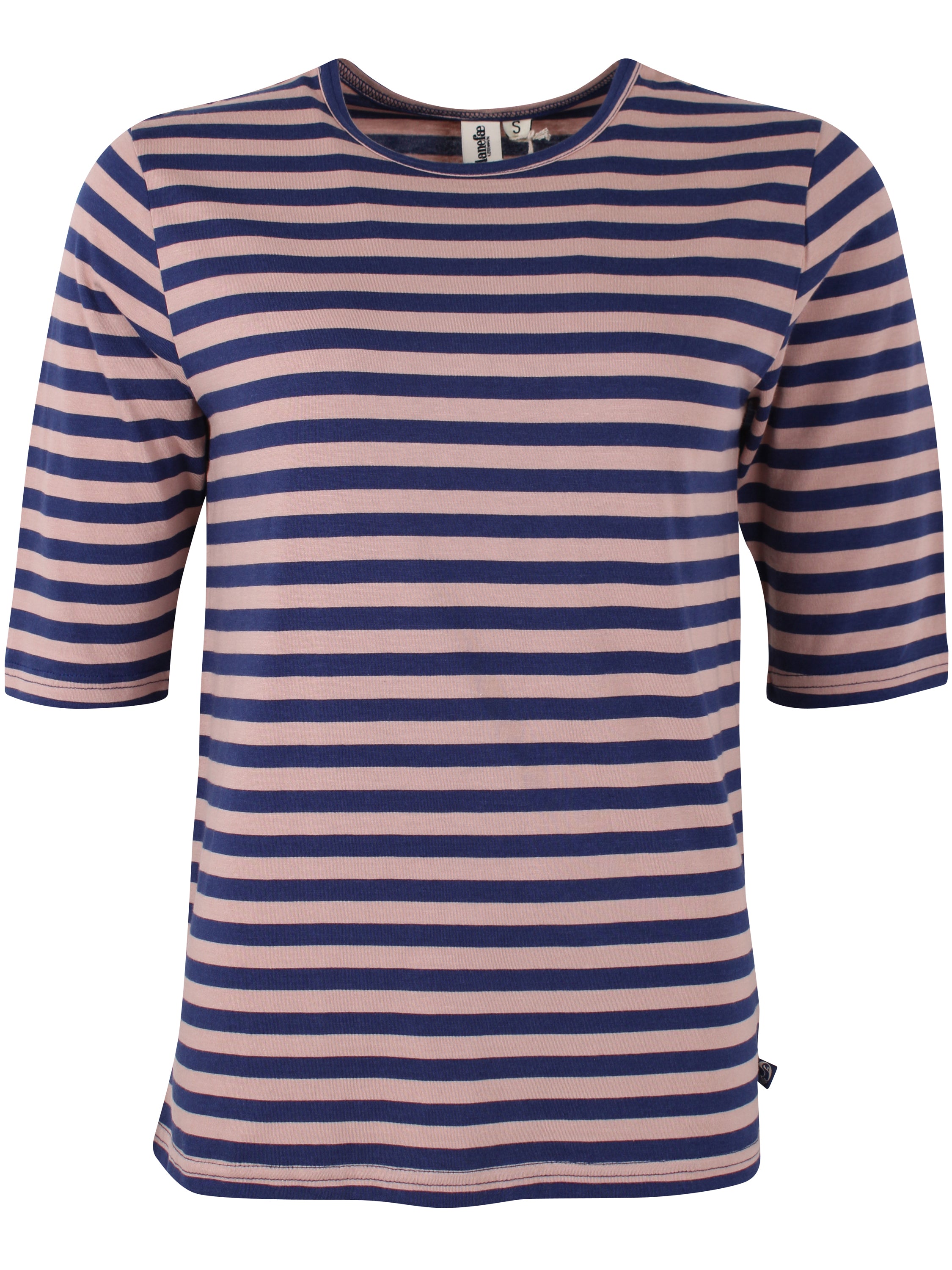 Lækker t-shirt med striber i mørkeblå og støvet rosa til kvinder