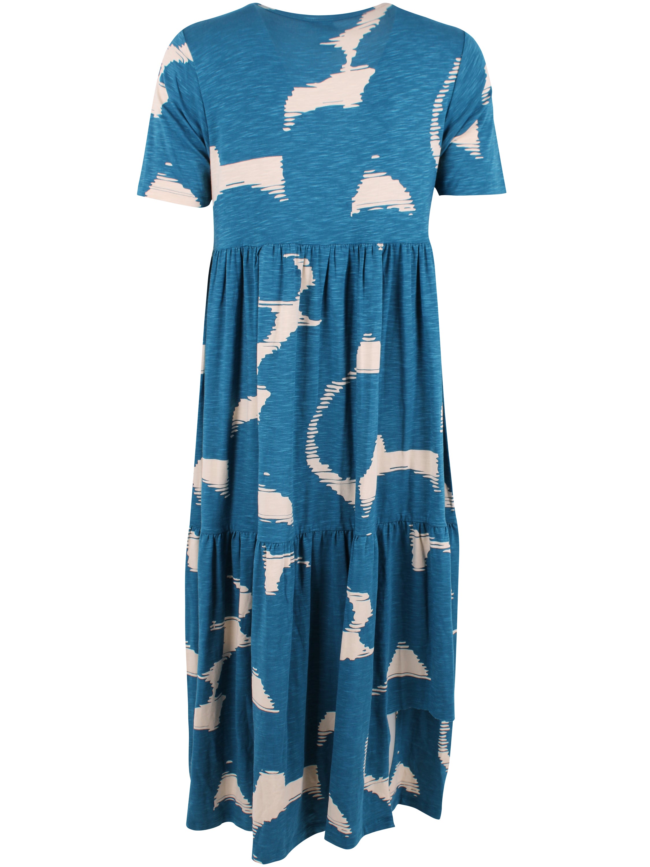 Skøn kjole med mønster i varm blå og lys beige til kvinder
