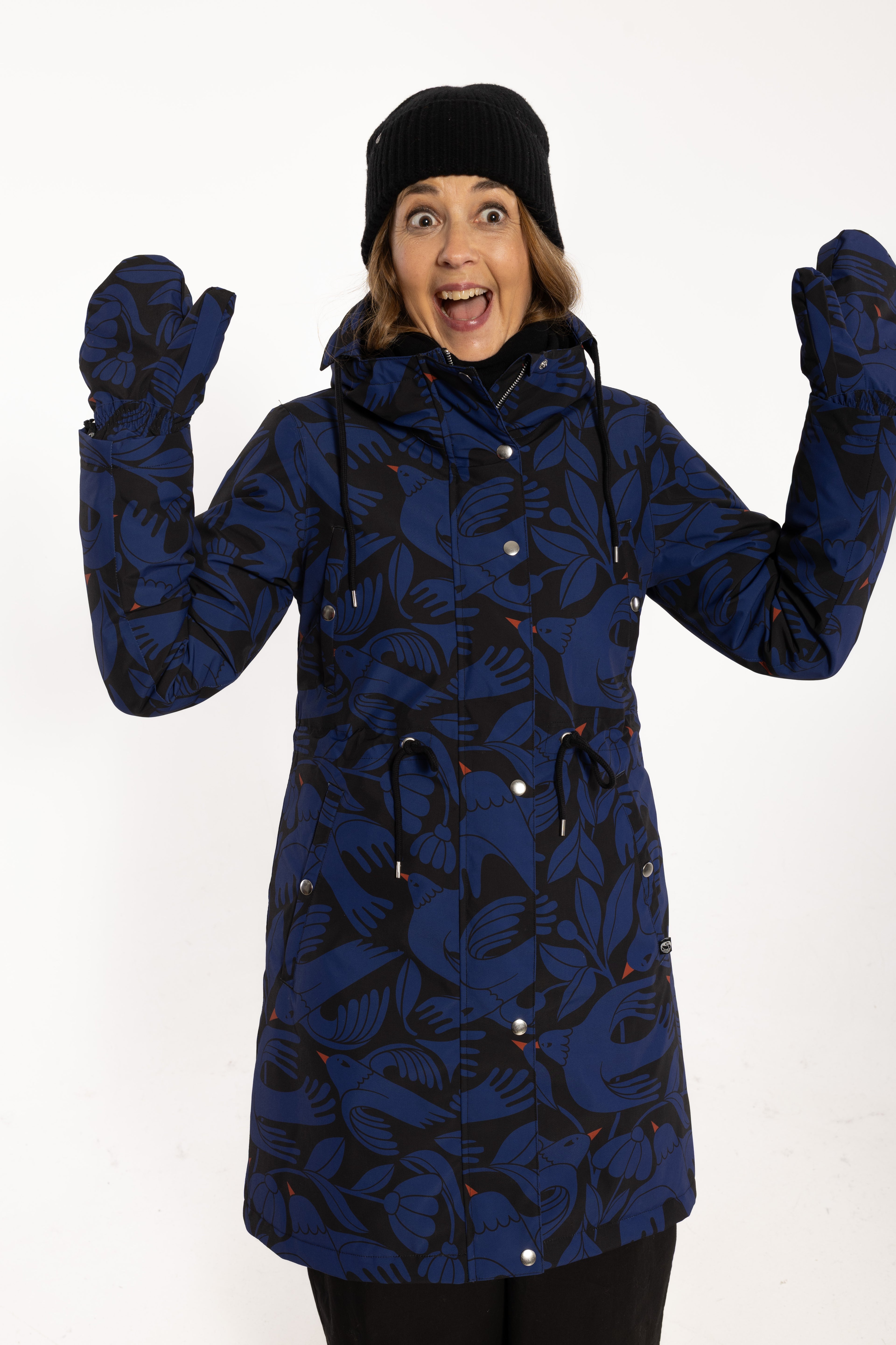 Danenora AOP Winter Parka Black/Deep Blue BIRDIEUP