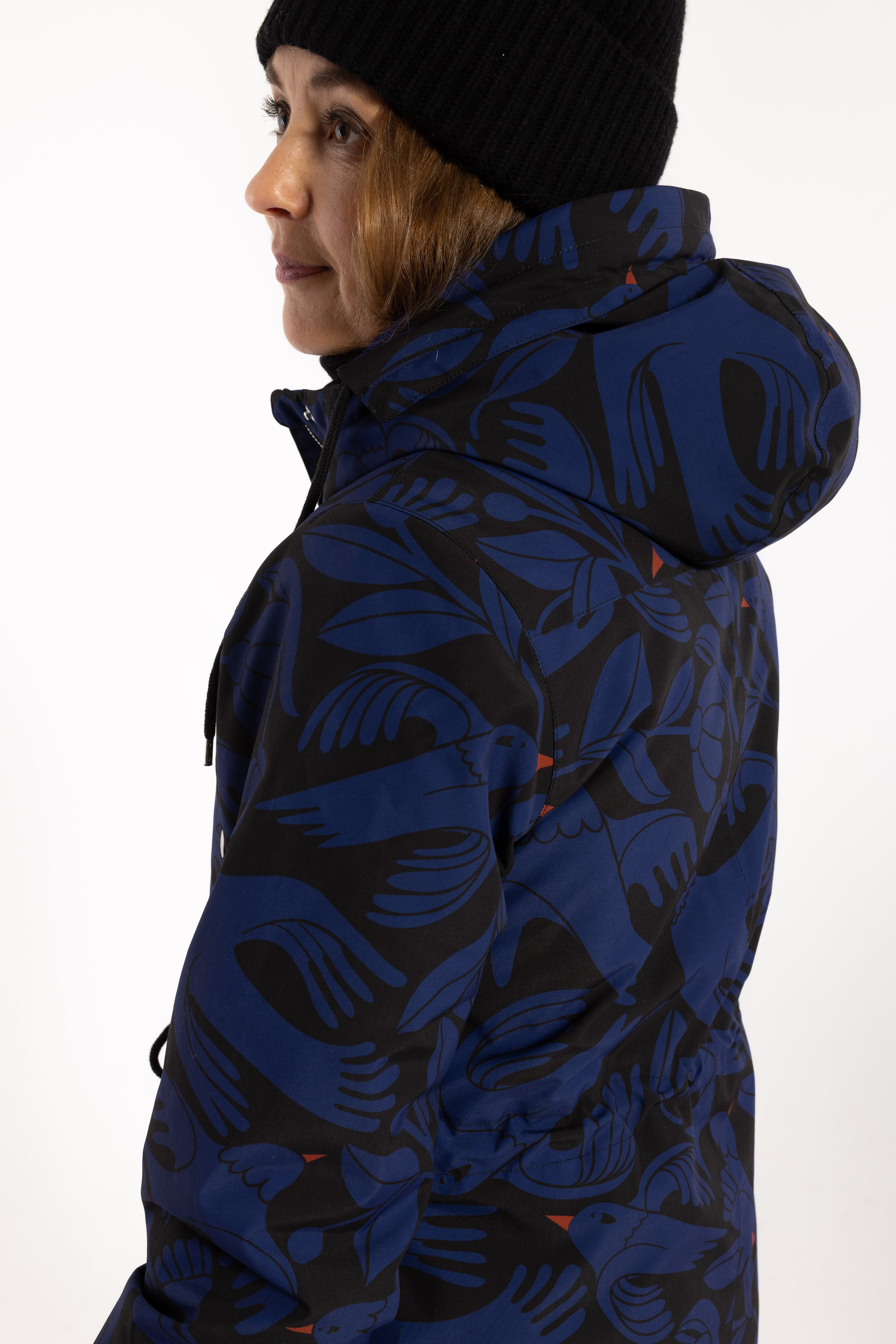 Danenora AOP Winter Parka Black/Deep Blue BIRDIEUP