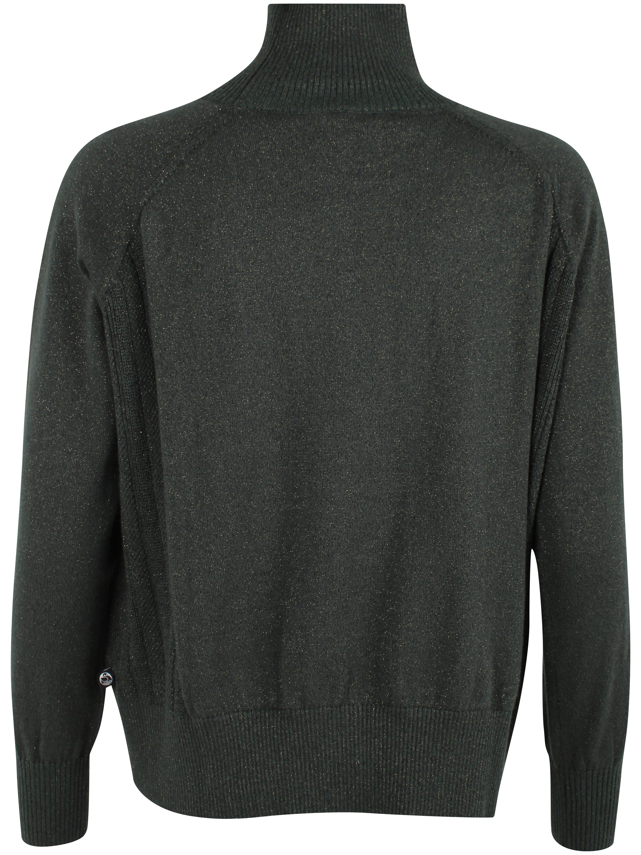 Flot højhalset sweater i armygrøn med glittereffekt i uldblanding til kvinder