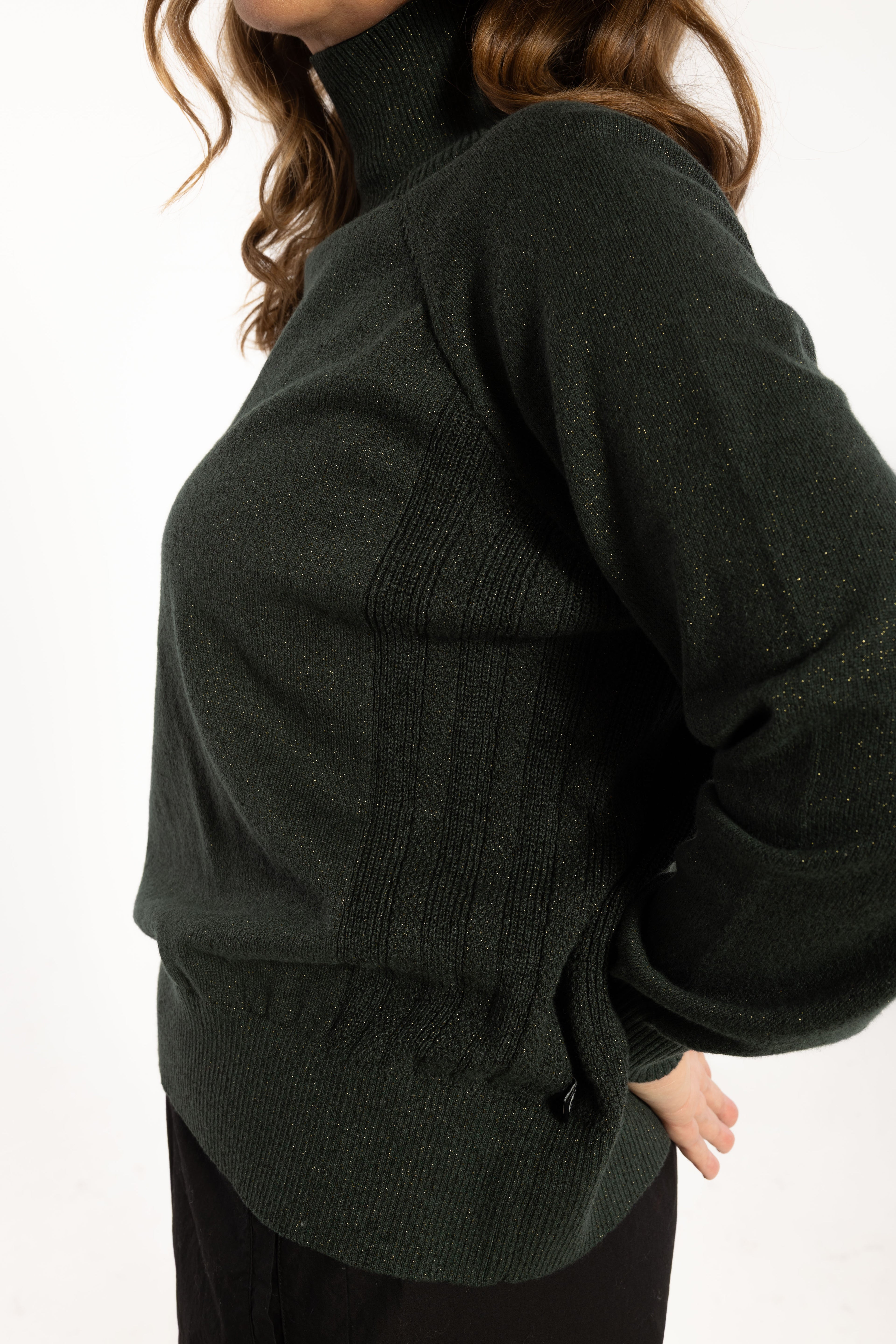 Danenorma Highneck Wool-Mix Glitter Sweater Dark Army