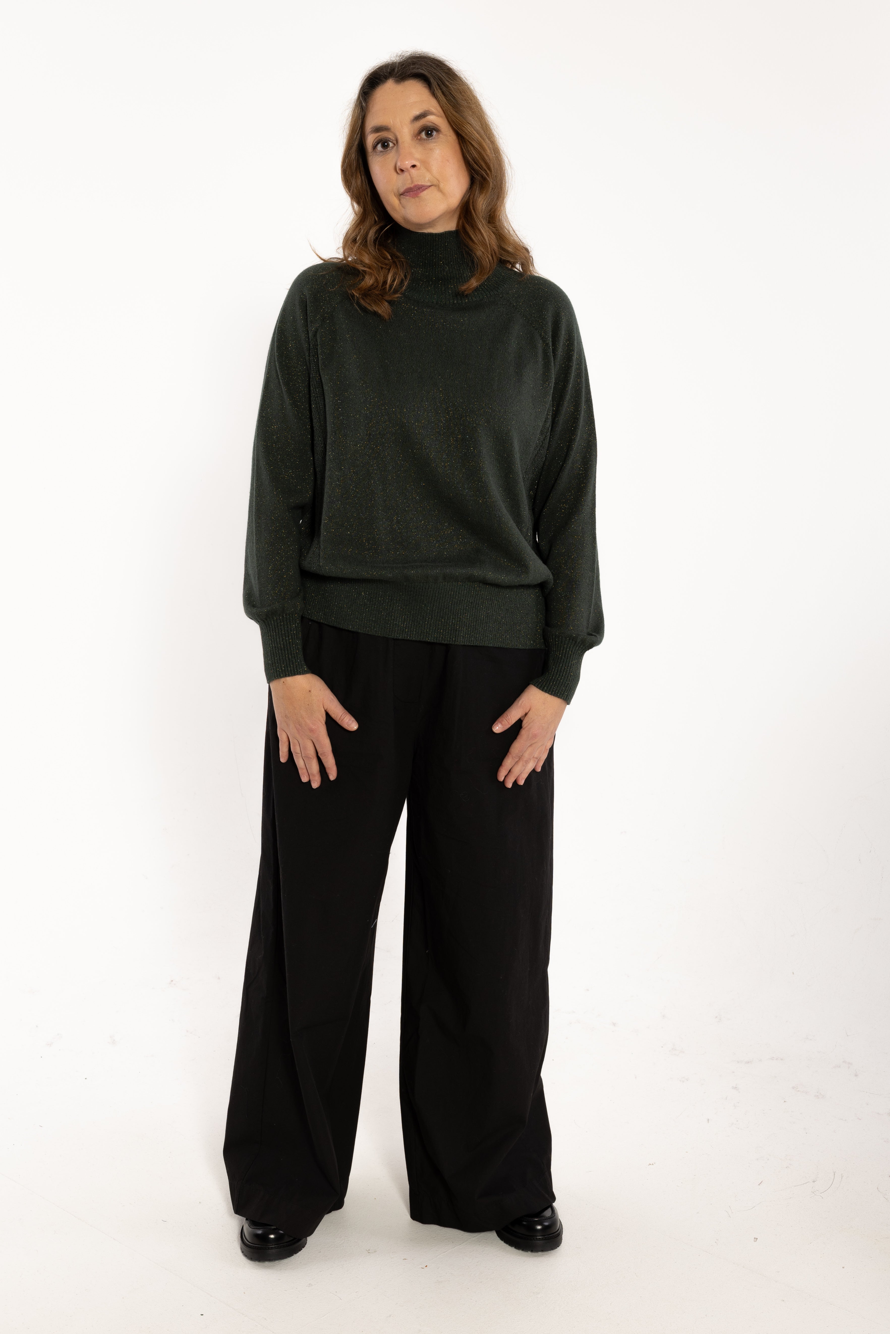 Danenorma Highneck Wool-Mix Glitter Sweater Dark Army