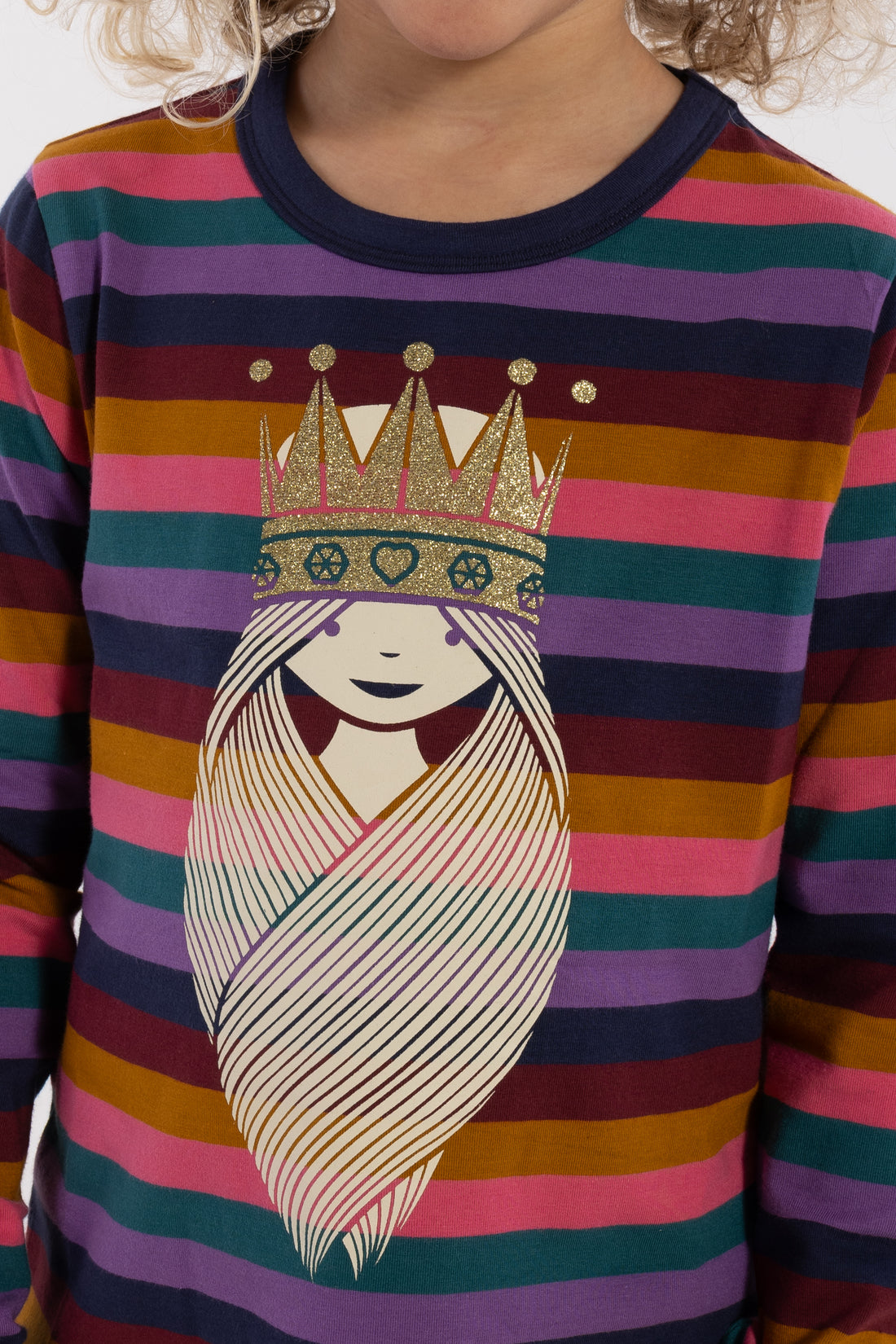Stribet bluse i bomuld til børn med print af prinsesse