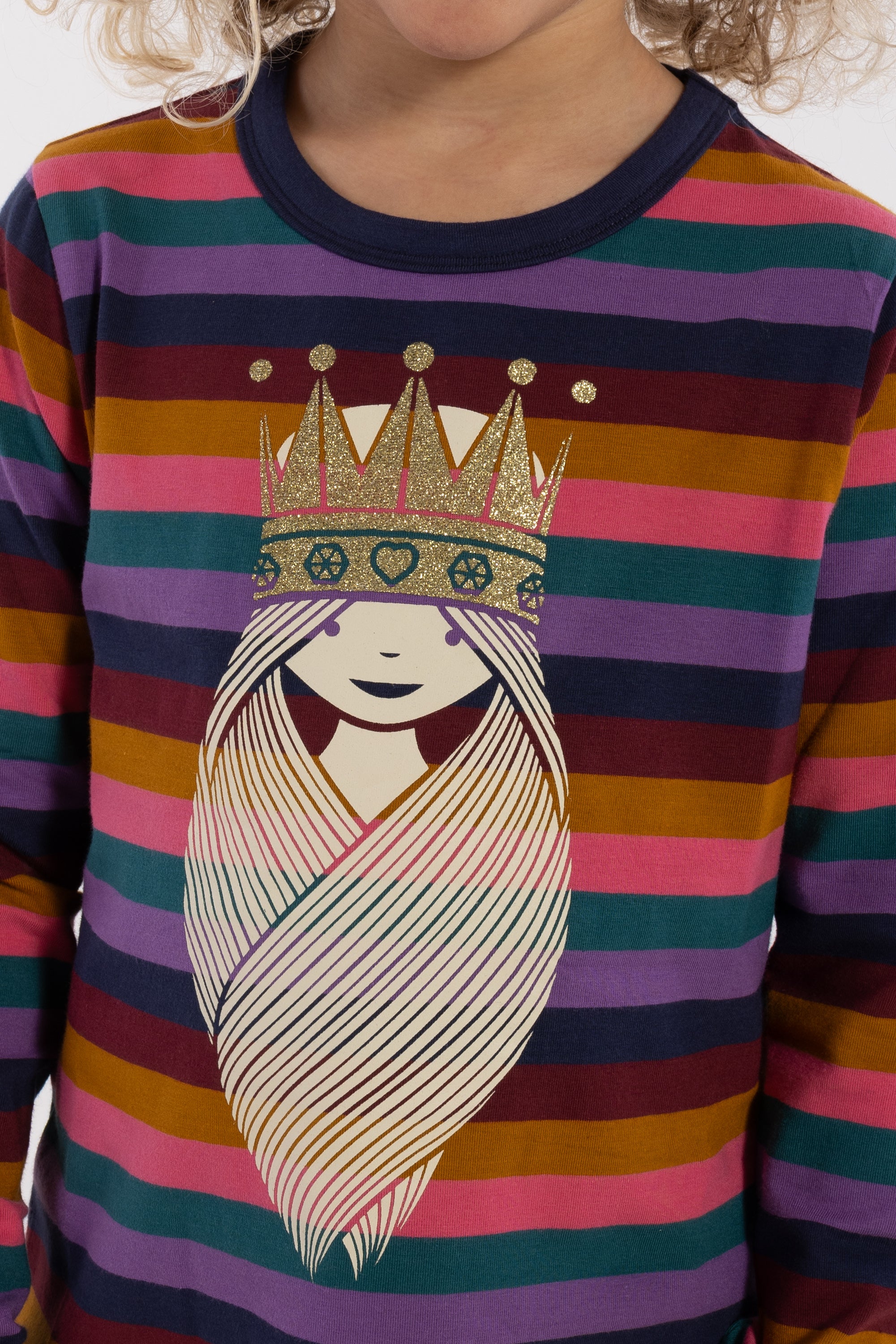 Stribet bluse i bomuld til børn med print af prinsesse