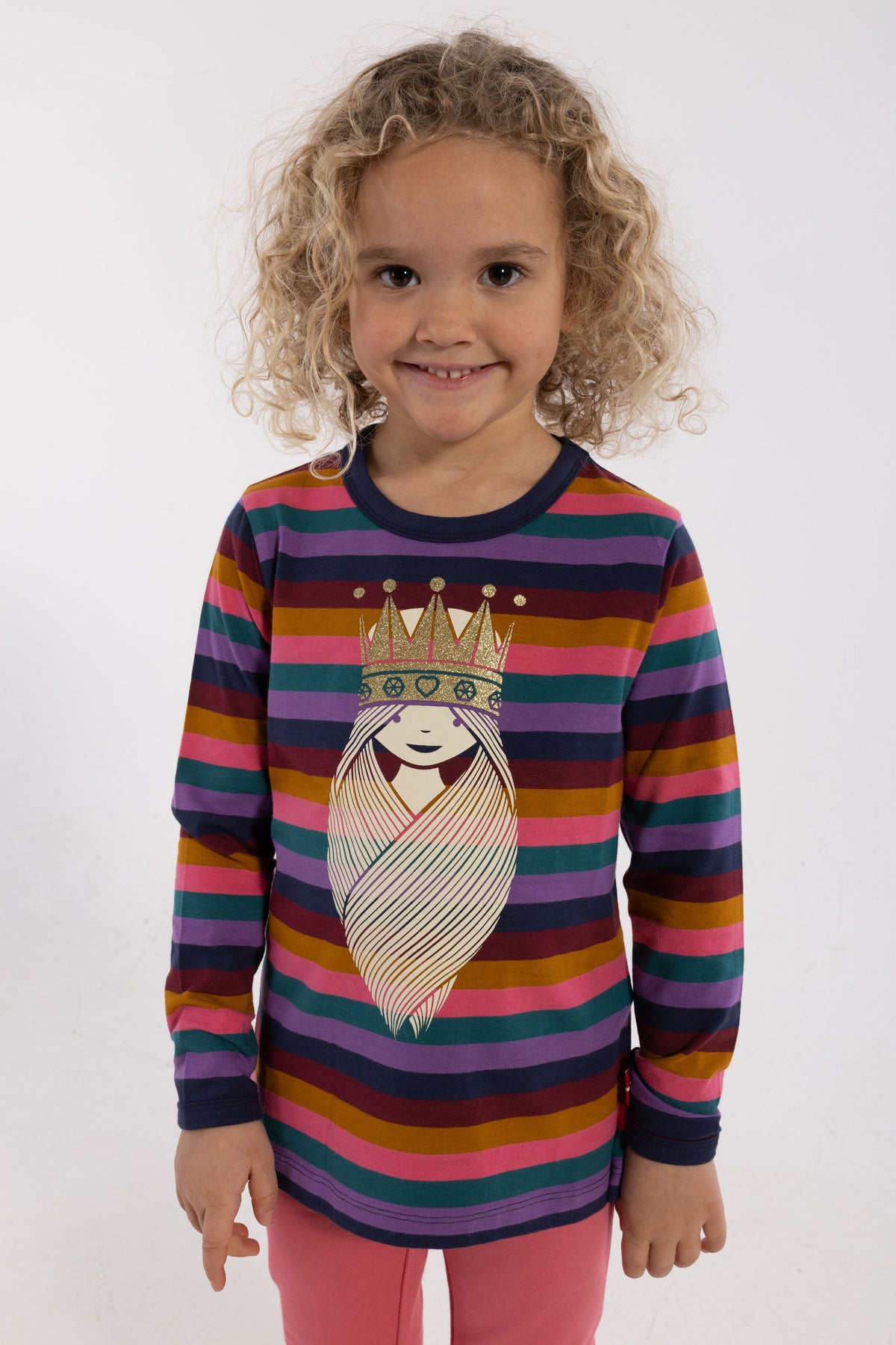Stribet bluse i bomuld til børn med print af prinsesse