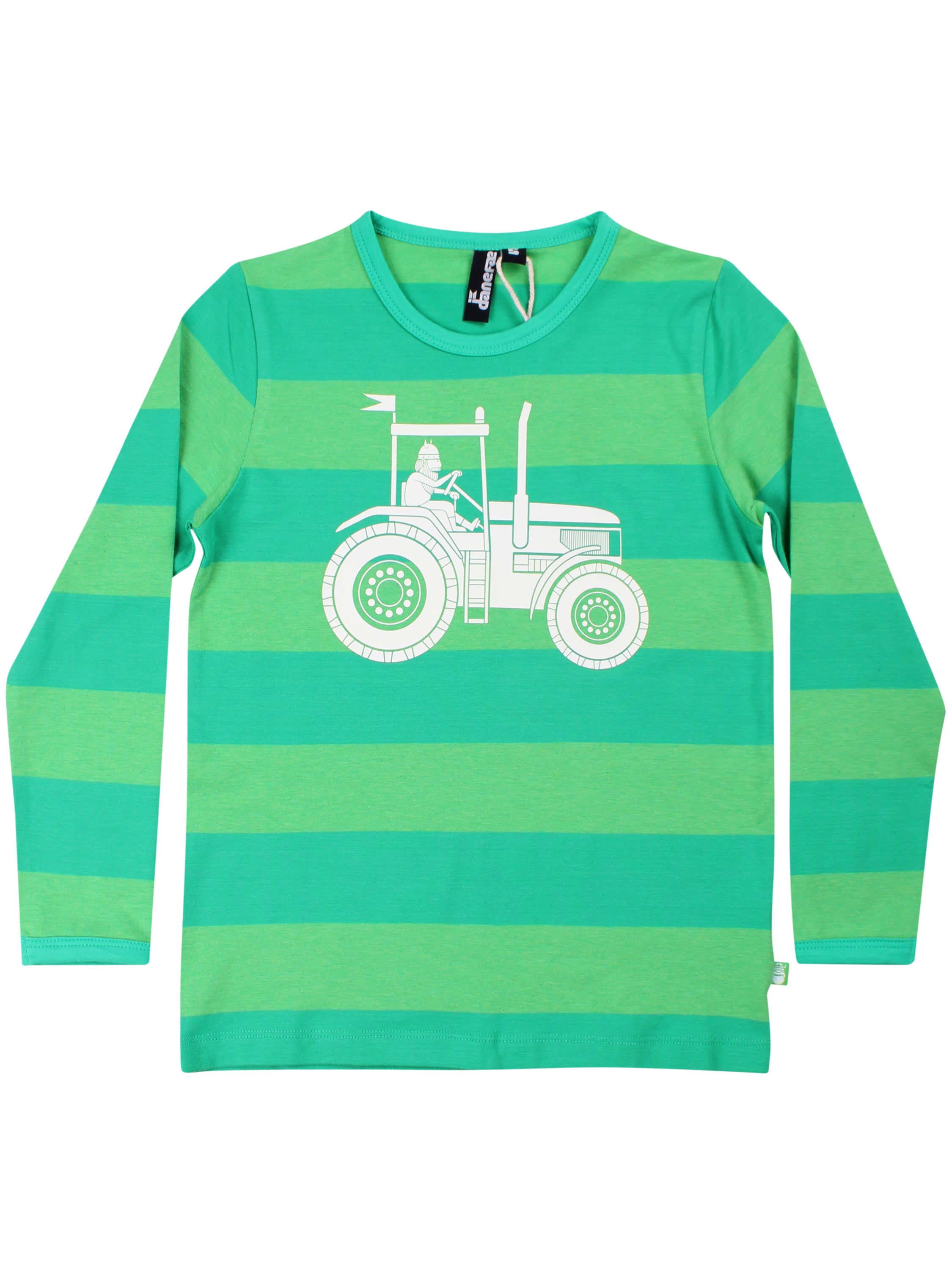 Stribet bluse i bomuld til børn med print af viking på traktor