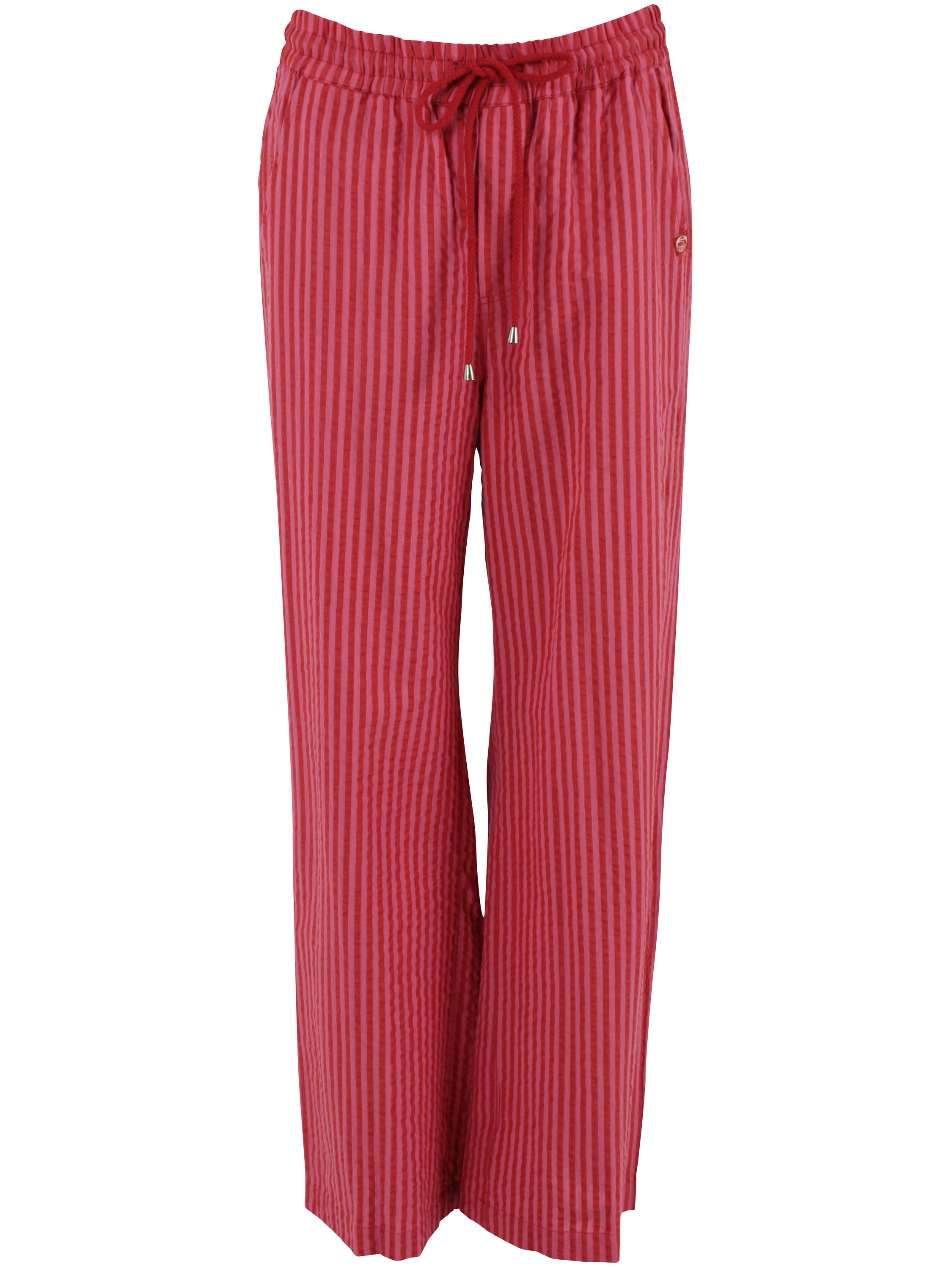 Lækre bæk og bølge bukser med elastik i taljen og røde og lyserøde striber til kvinder