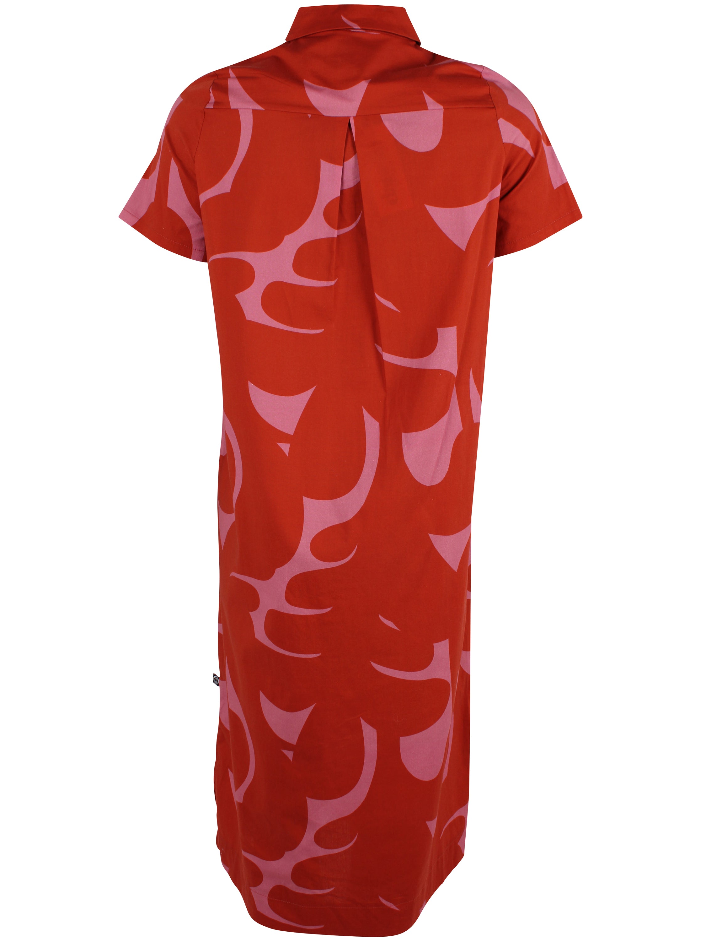 Lækker mønstret skjortekjole i brændt rød og pink til kvinder