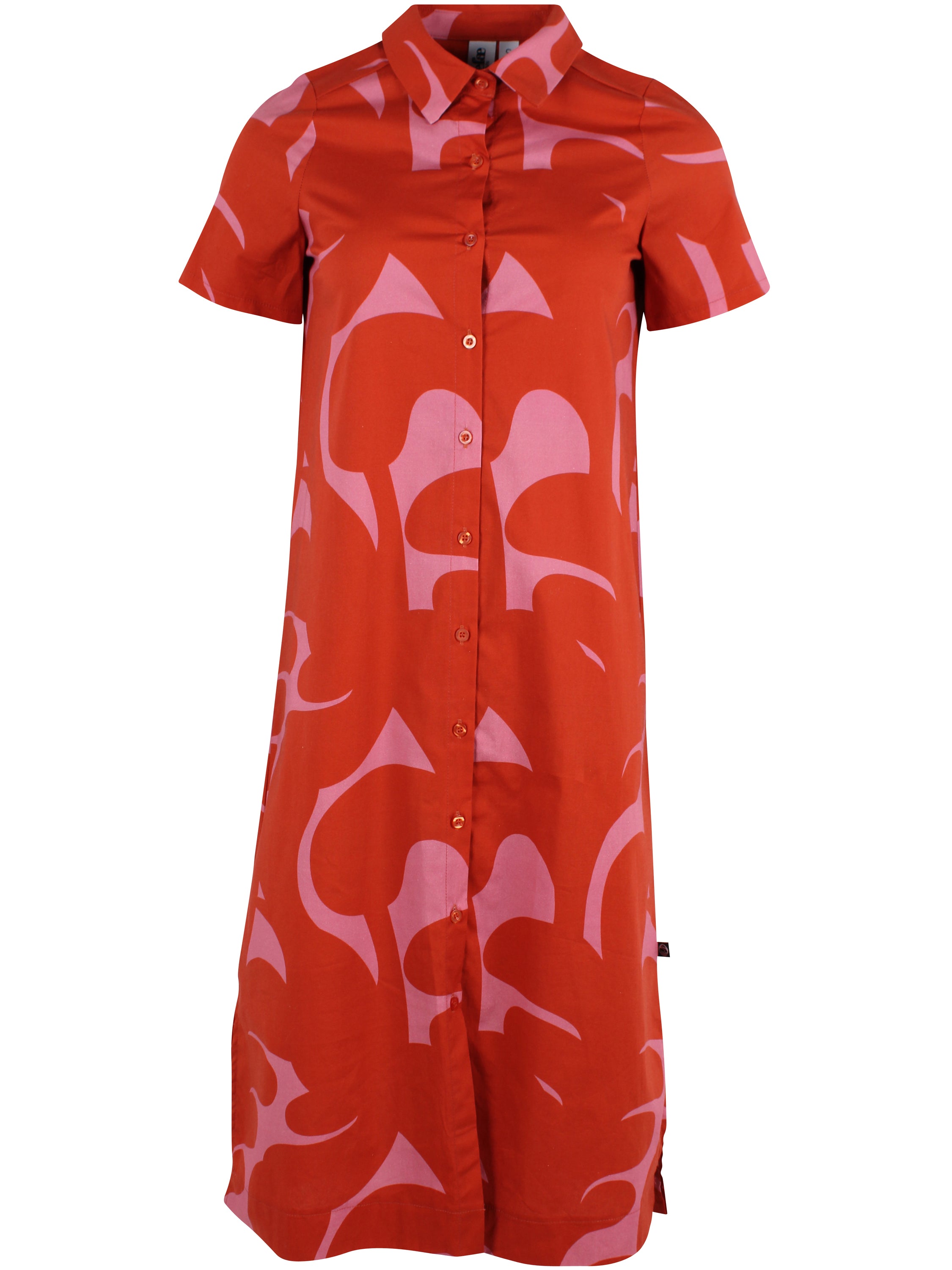Lækker mønstret skjortekjole i brændt rød og pink til kvinder
