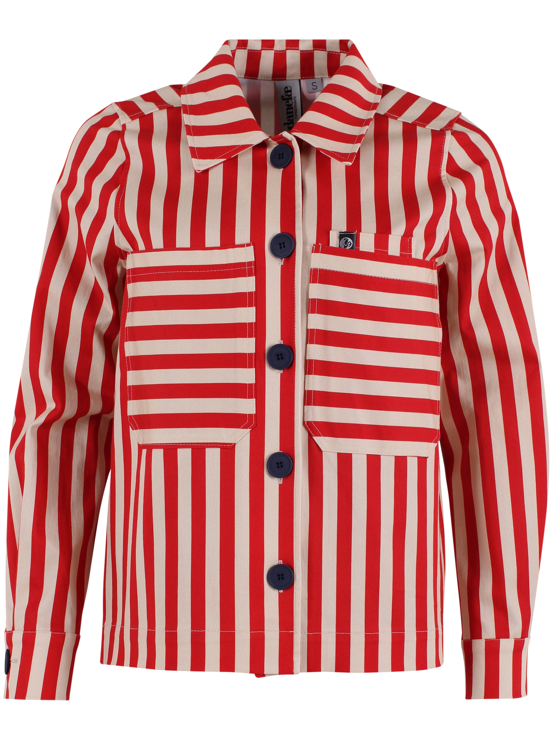 Flot canvasjakke med røde og hvide striber til kvinder