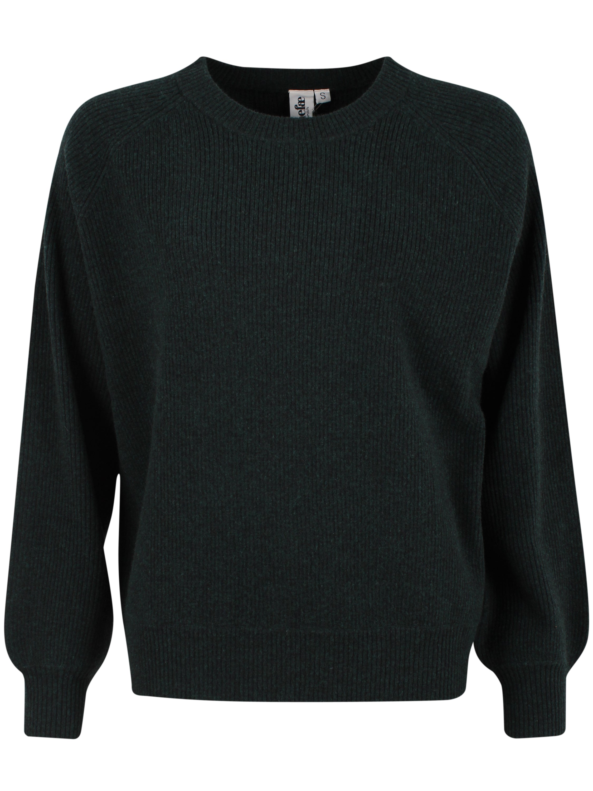 Smuk chunky sweater i 100% merinould med rund hals og i mørkegrøn nuance til kvinder