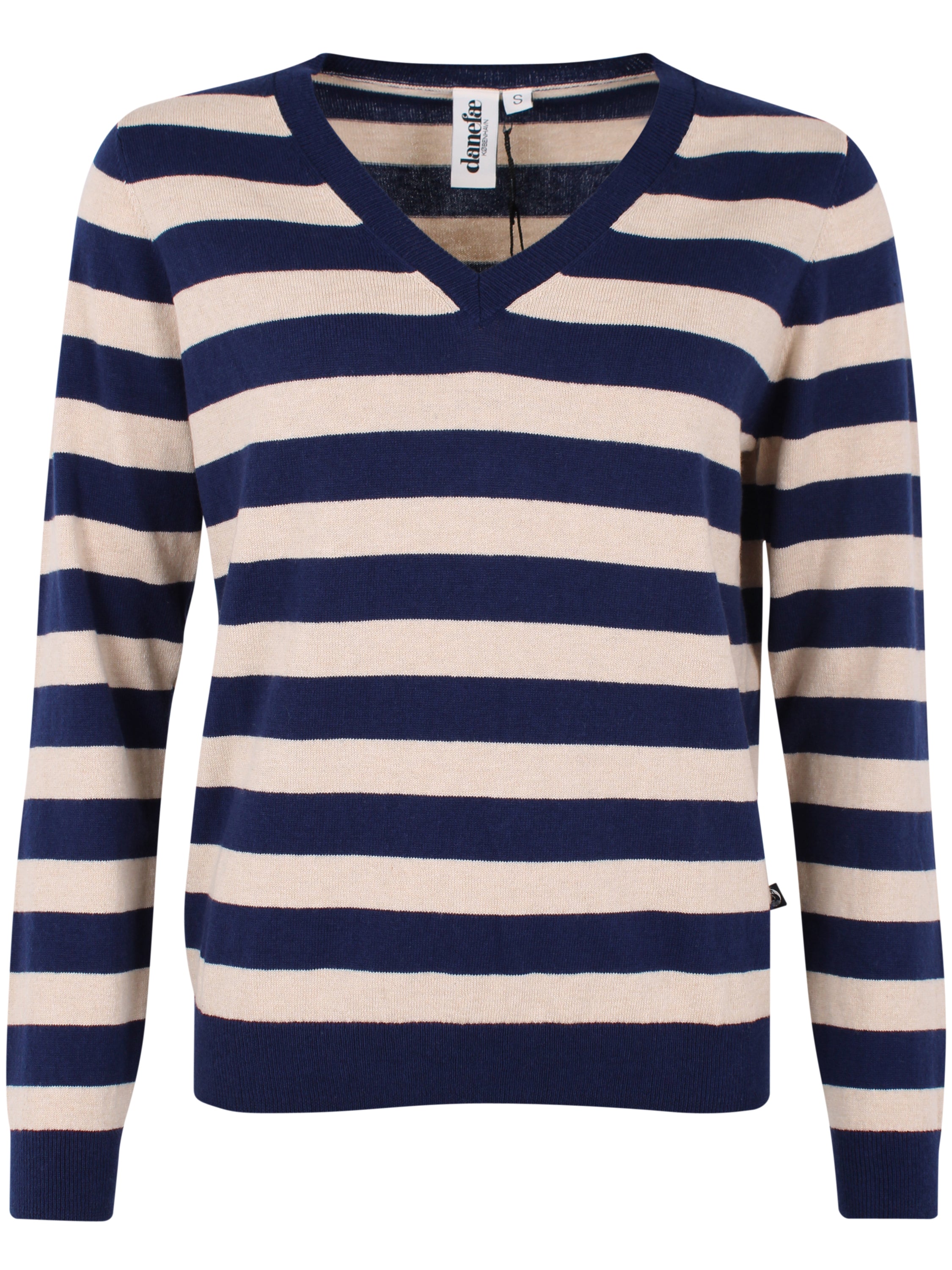 Smart sweater med blå og lyse striber og v-hals til kvinder fra Danefæ