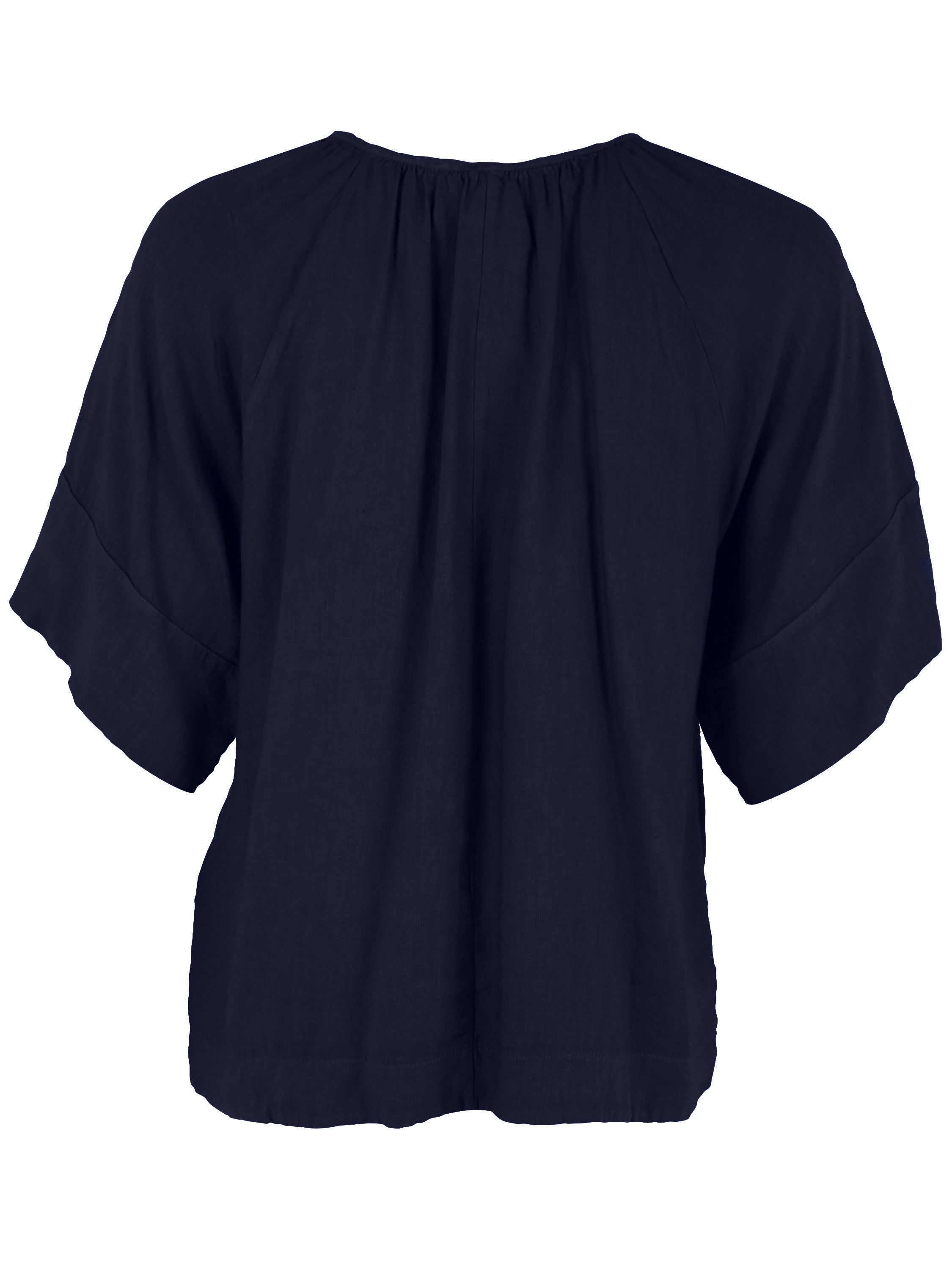 Flot navyblå skjortebluse i lækker hørblanding til kvinder