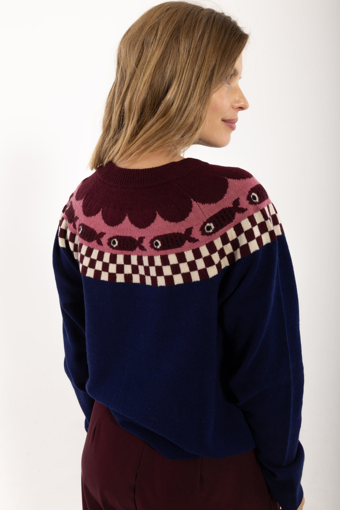 Danesidsel Merino Wool Sweater Deep Blue_Fish Jaquard