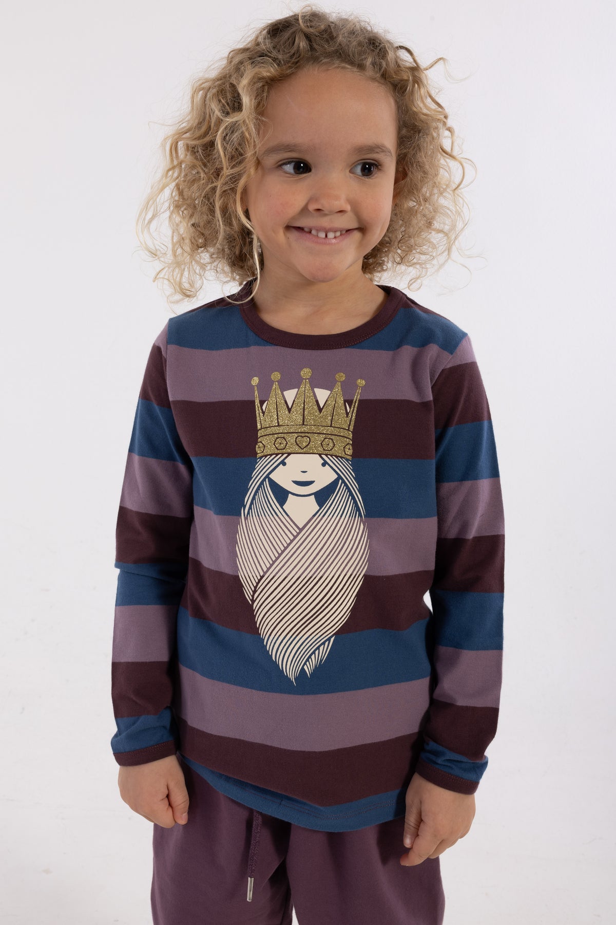 Stribet bluse i bomuld til børn med print af prinsesse