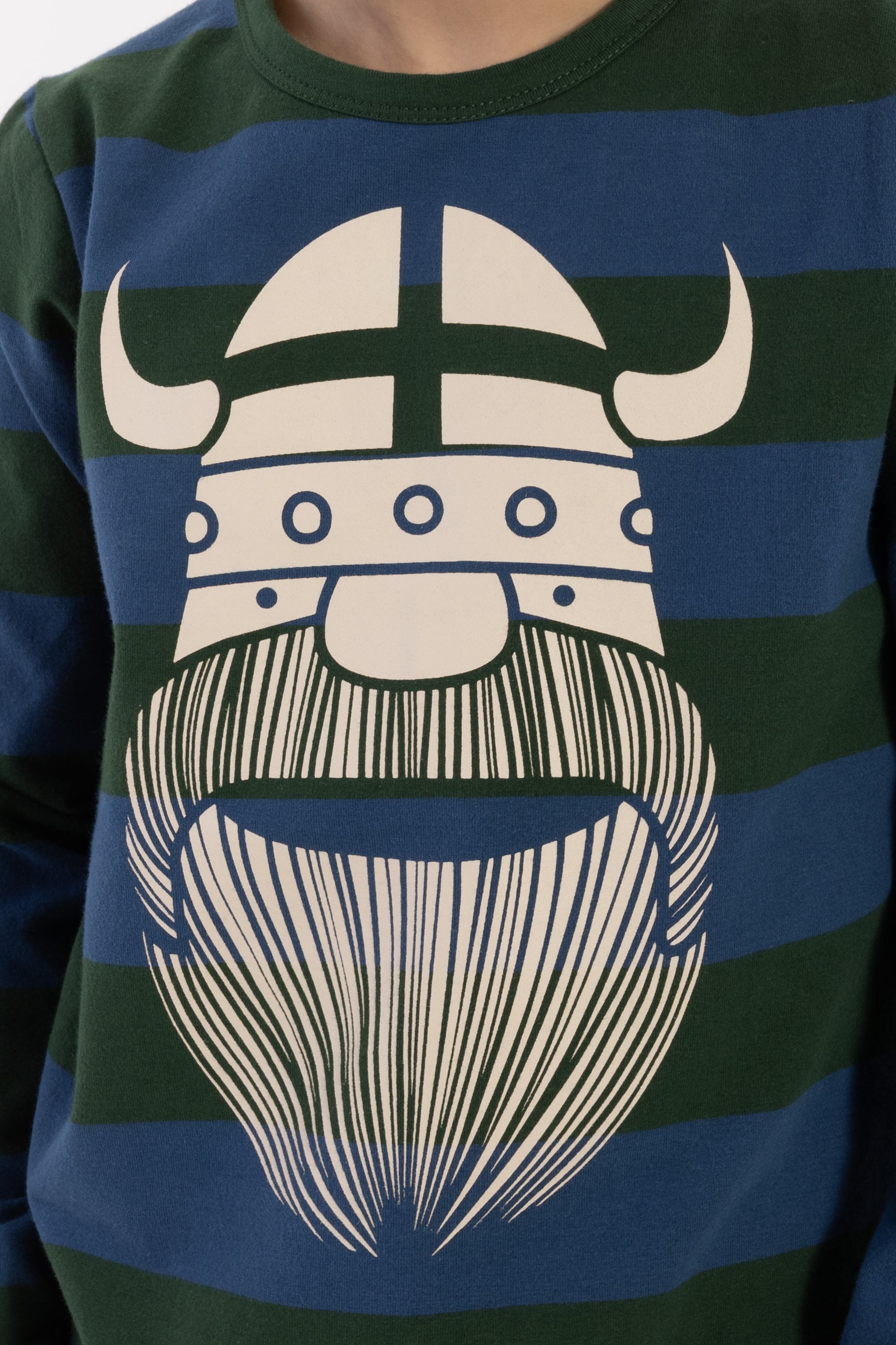 Stribet bluse i bomuld til børn med print af vikingen Erik
