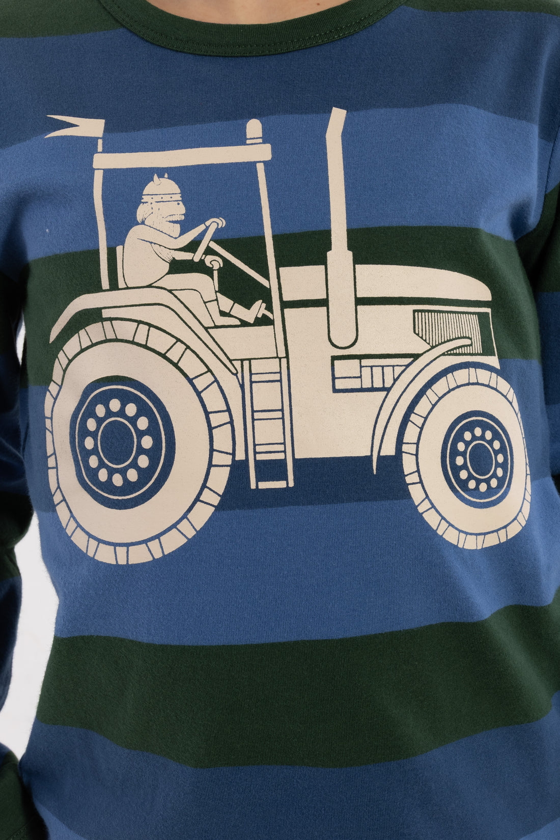 Stribet bluse i bomuld til børn med print af viking på traktor