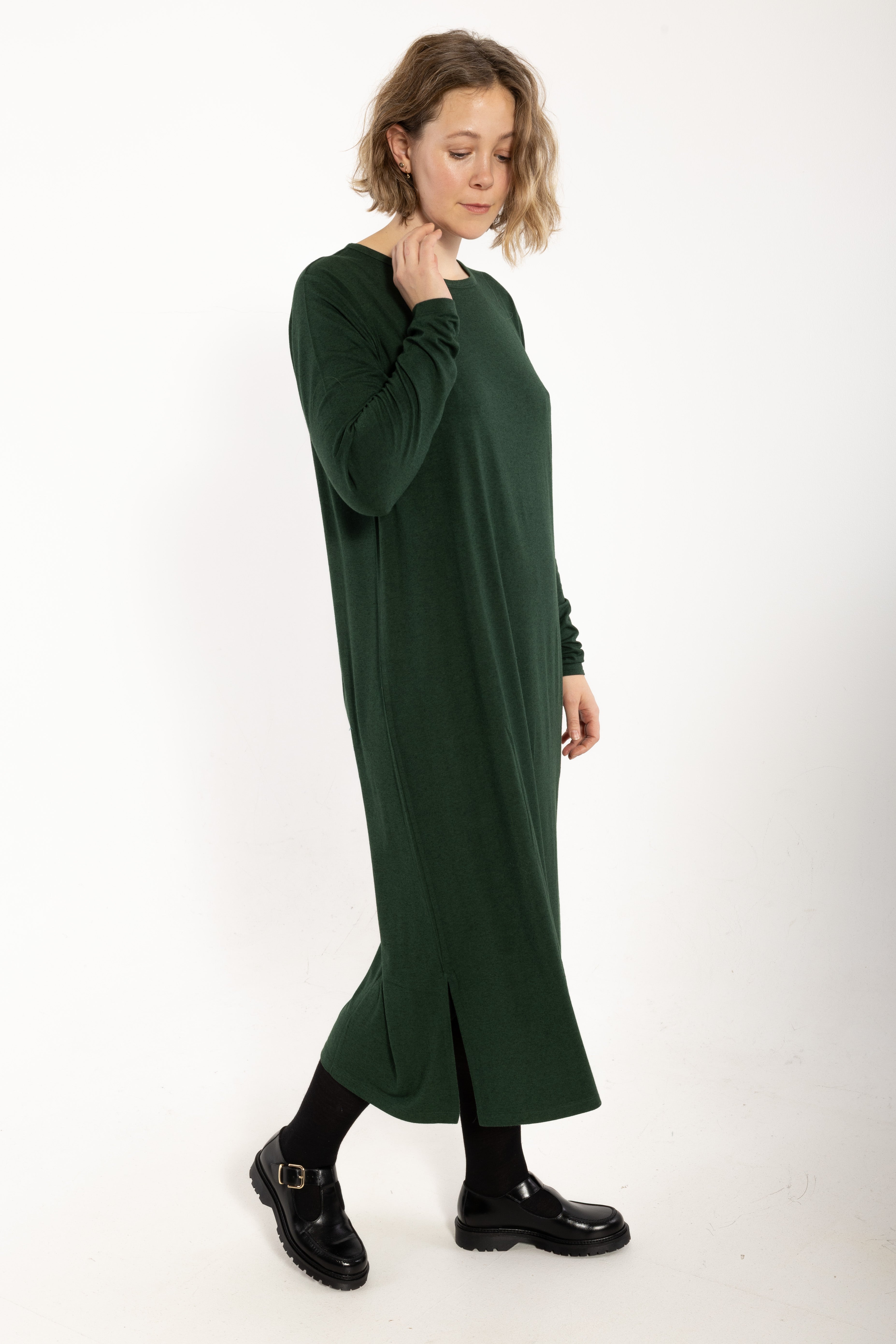 Danesweet Wool LS Dress Dark Forest