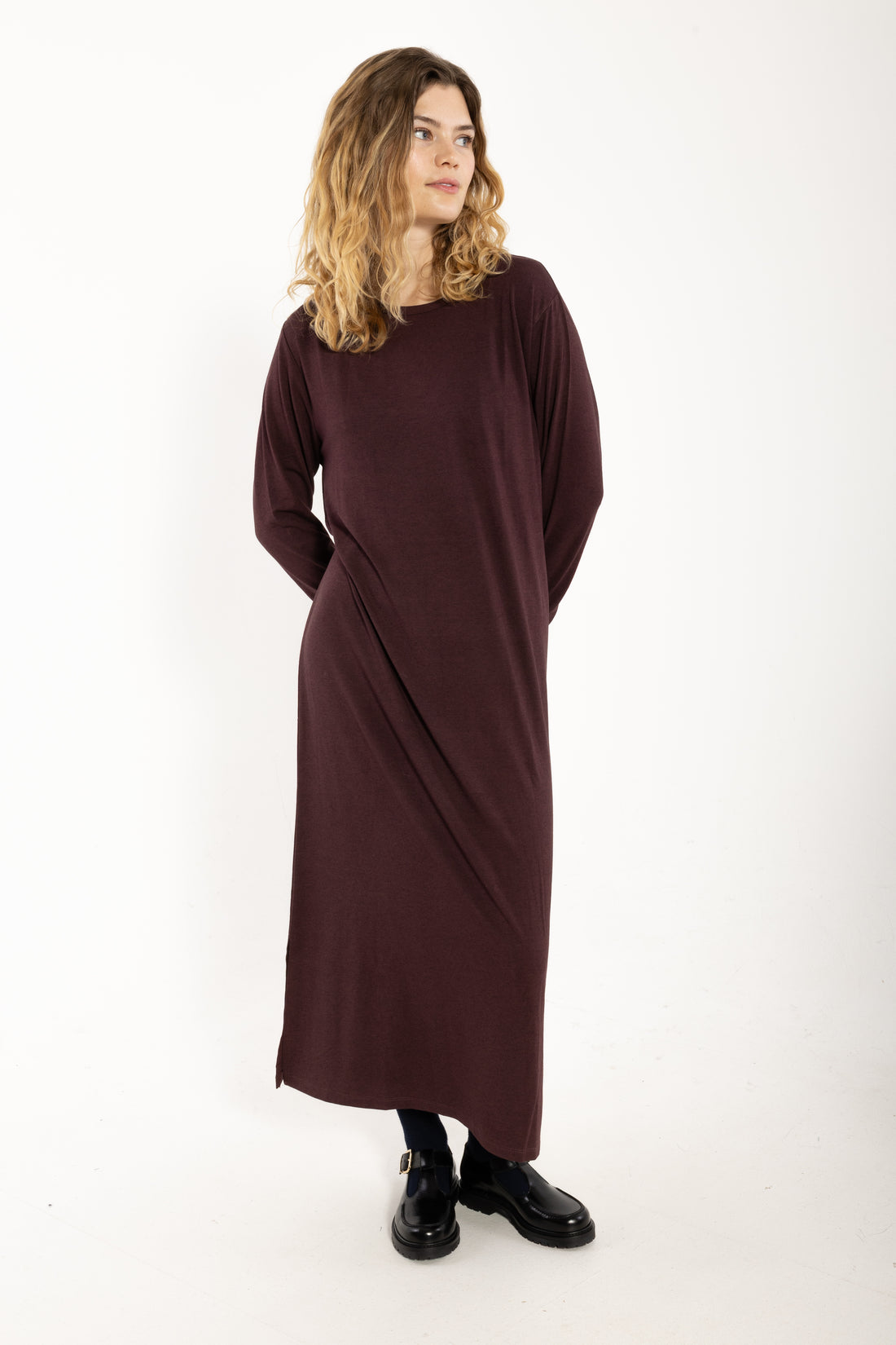 Danesweet Wool LS Dress Dark Wine