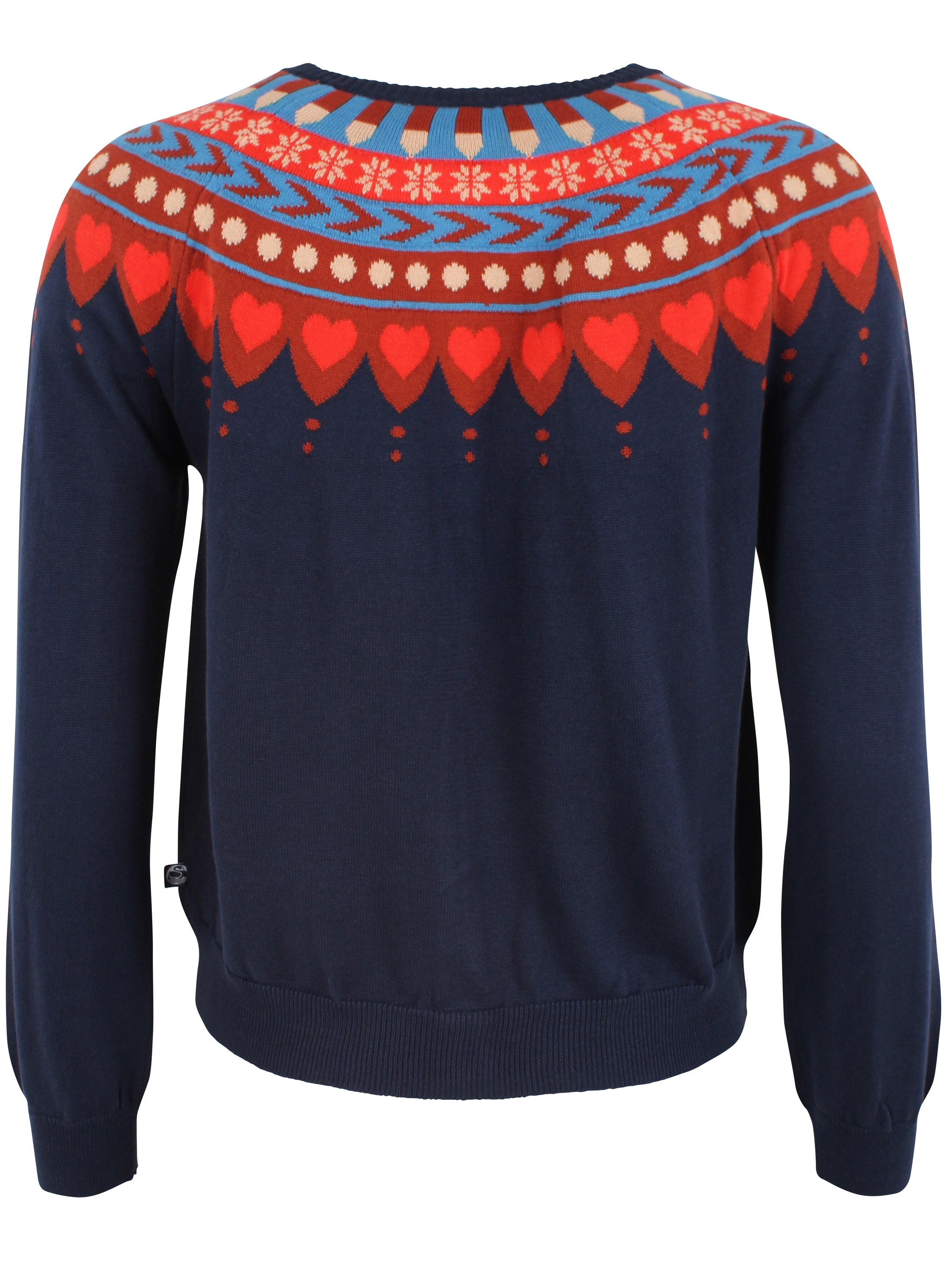 Fin navyblå cardigan med nordisk mønster til kvinder